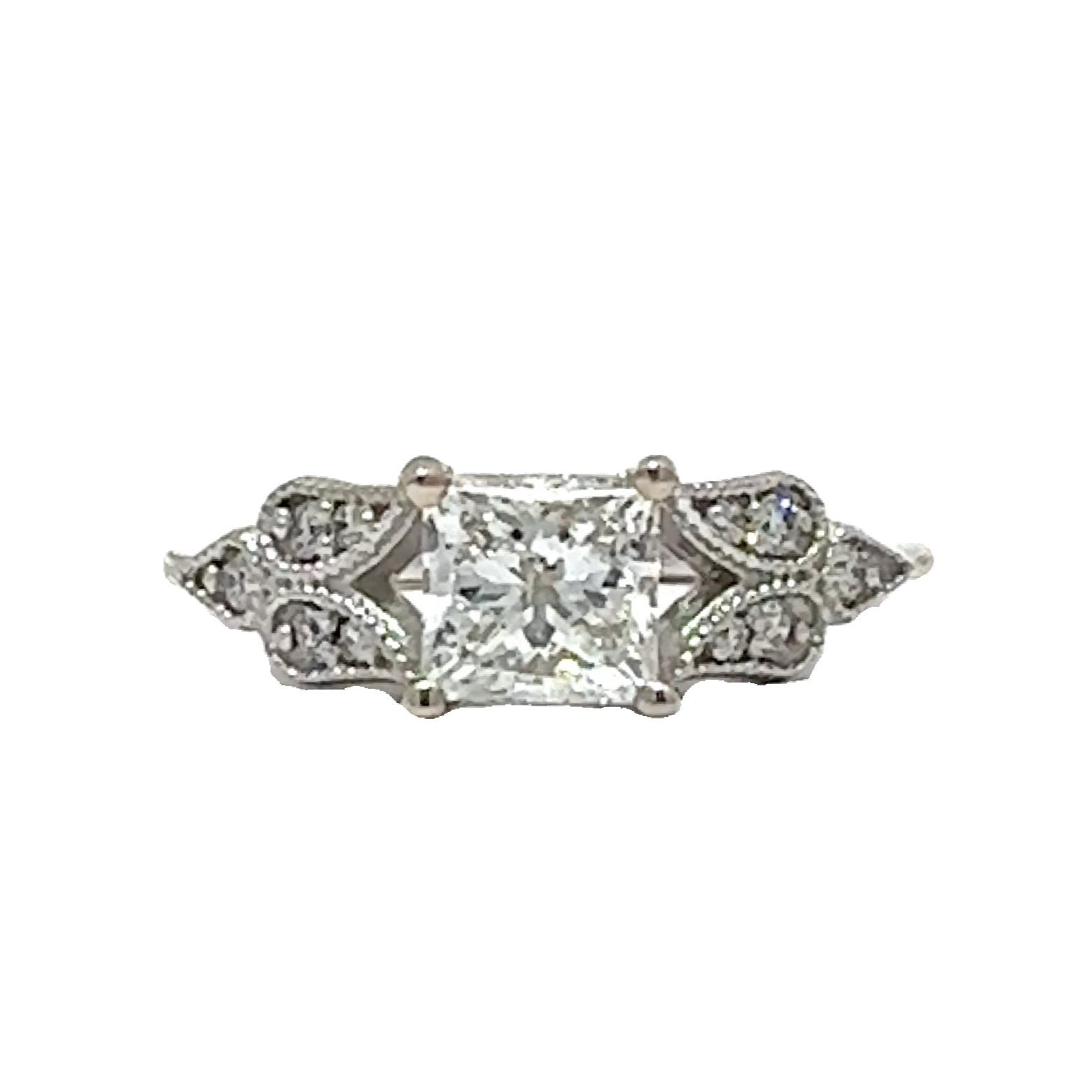 Vintage 14k White Gold Princess Cut Diamond Engagement Ring-1.15CTW