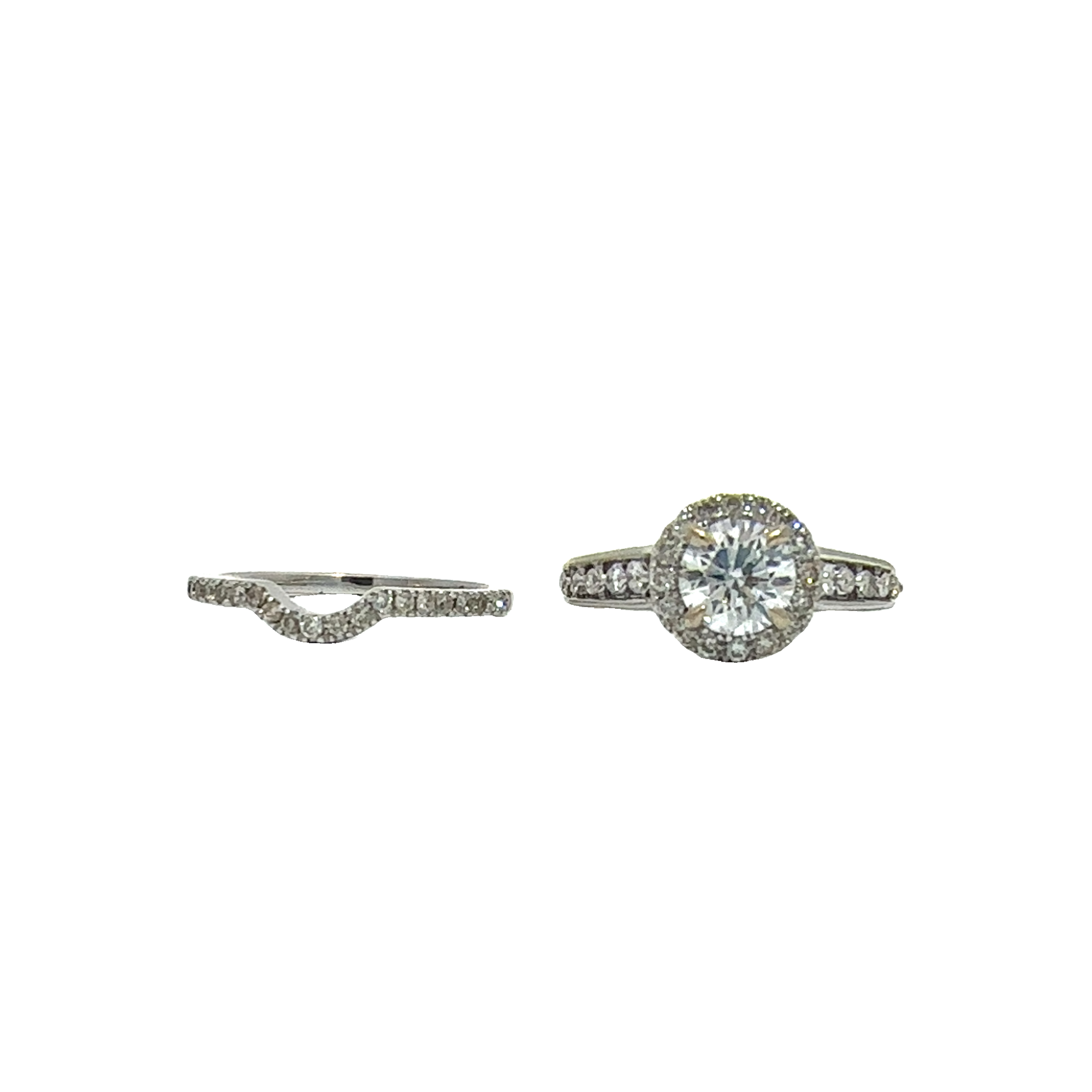 Estate 14k White Gold Round Brilliant Halo Set Diamond Bridal Set-1.69CTW
