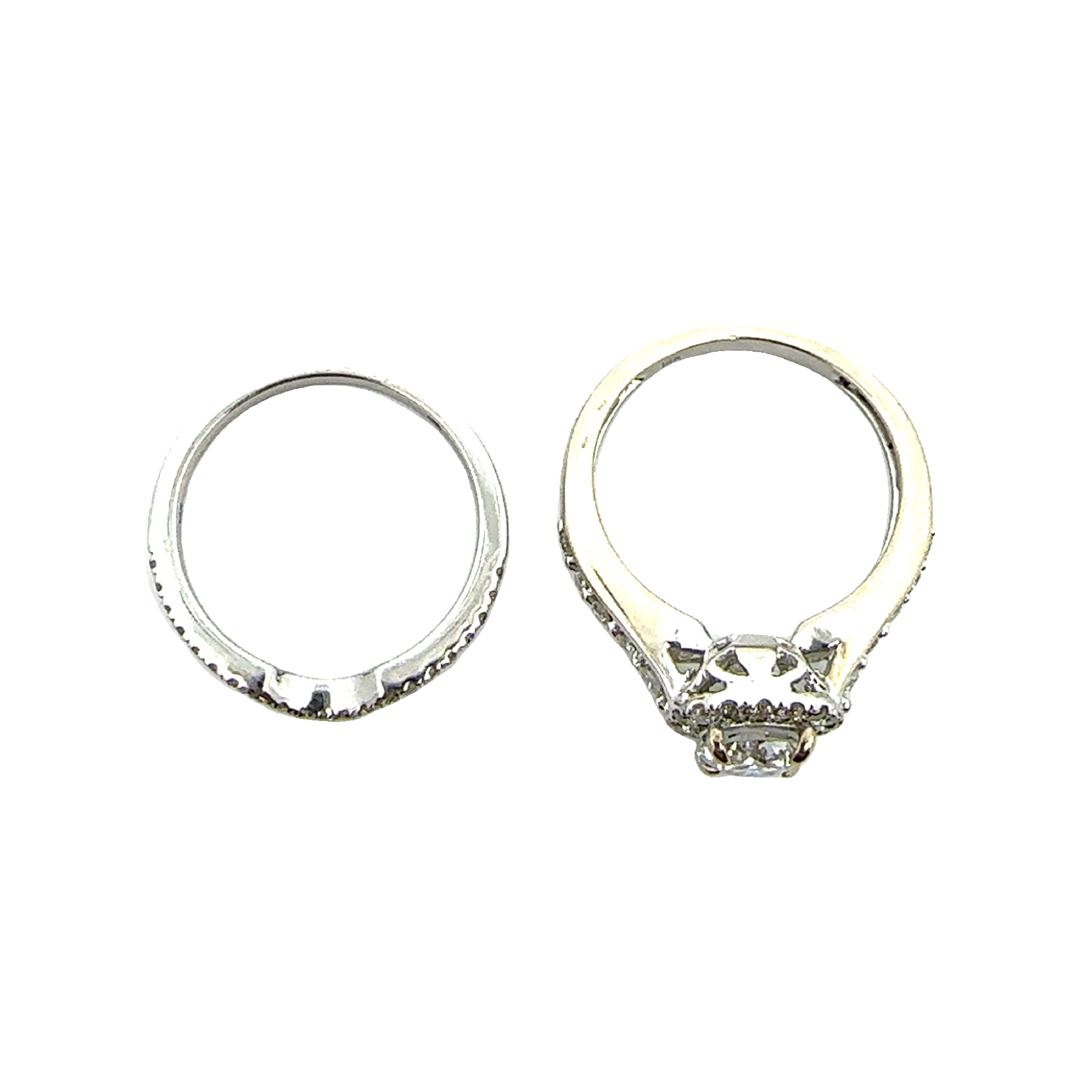 Estate 14k White Gold Round Brilliant Halo Set Diamond Bridal Set-1.69CTW