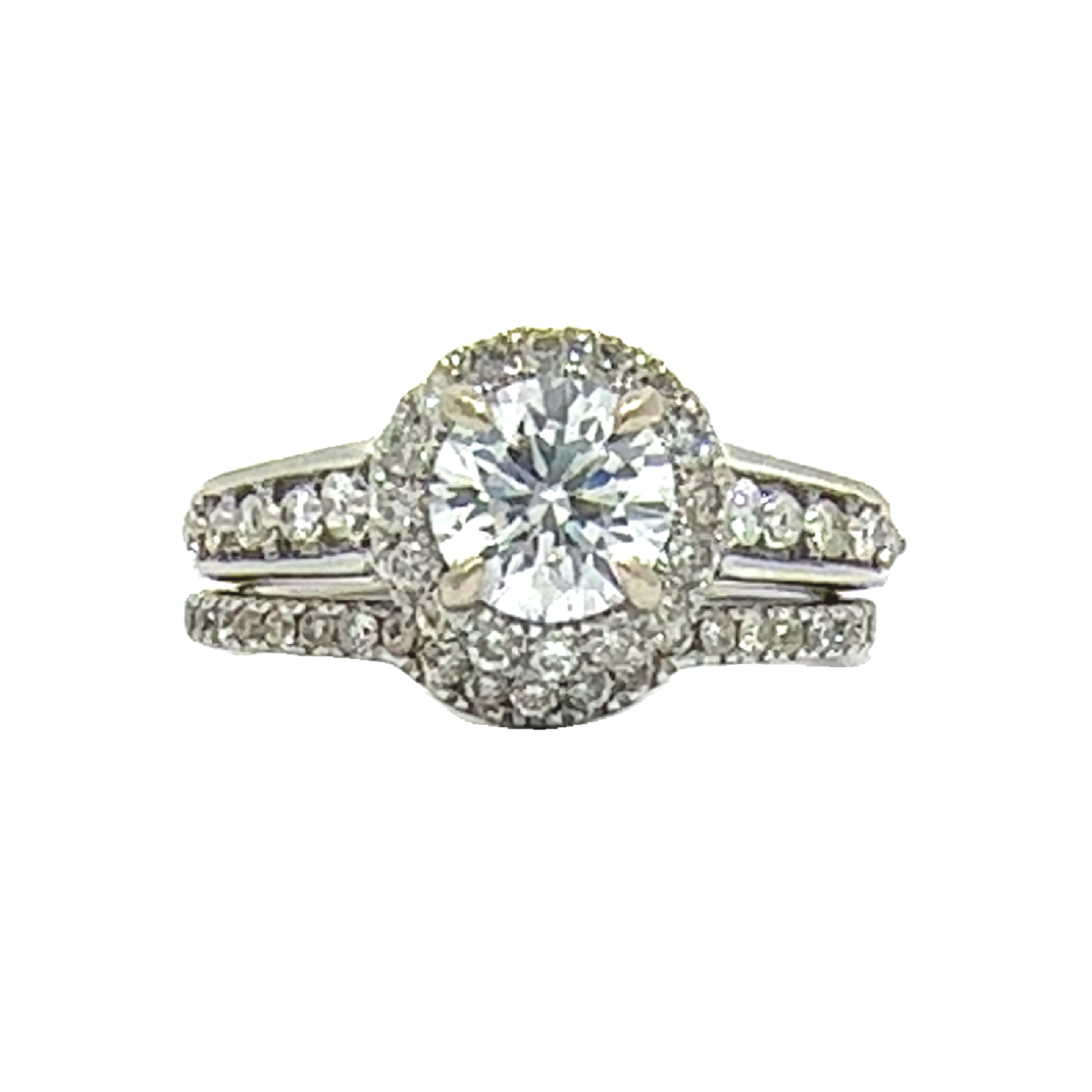 Estate 14k White Gold Round Brilliant Halo Set Diamond Bridal Set-1.69CTW