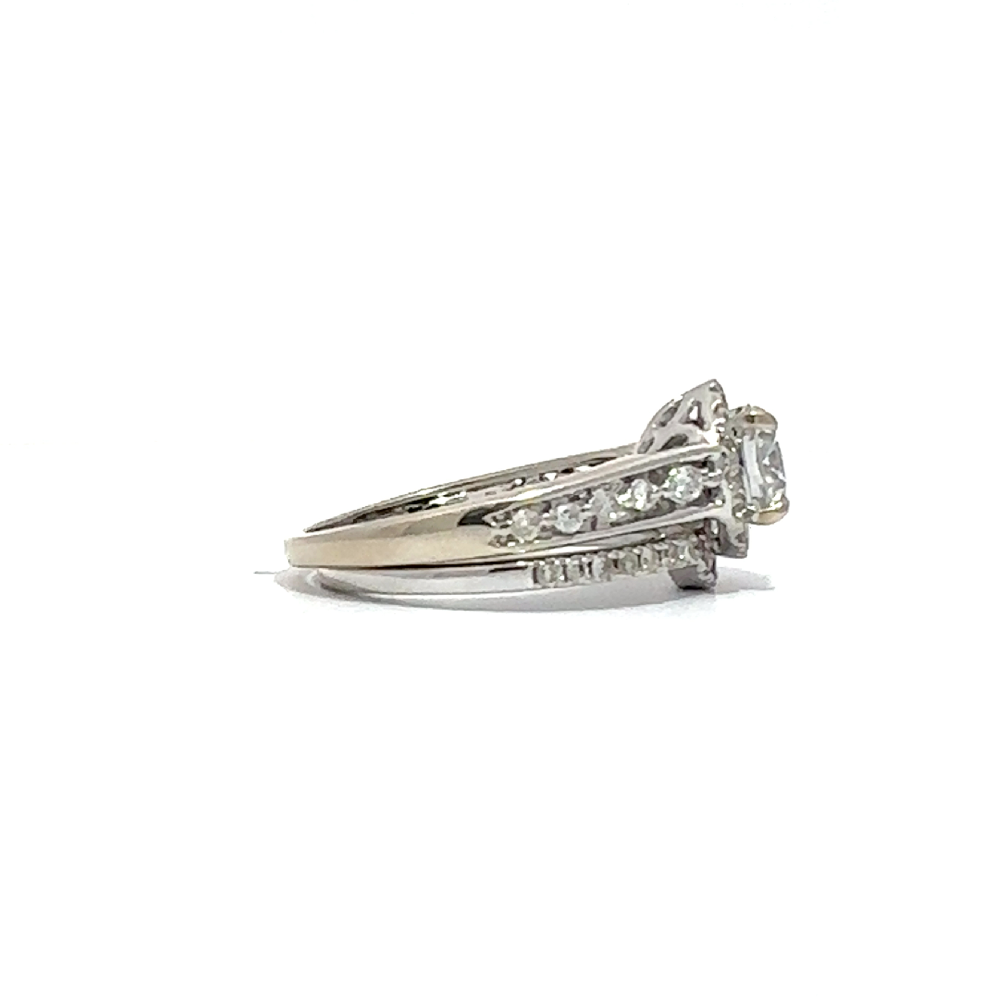 Estate 14k White Gold Round Brilliant Halo Set Diamond Bridal Set-1.69CTW