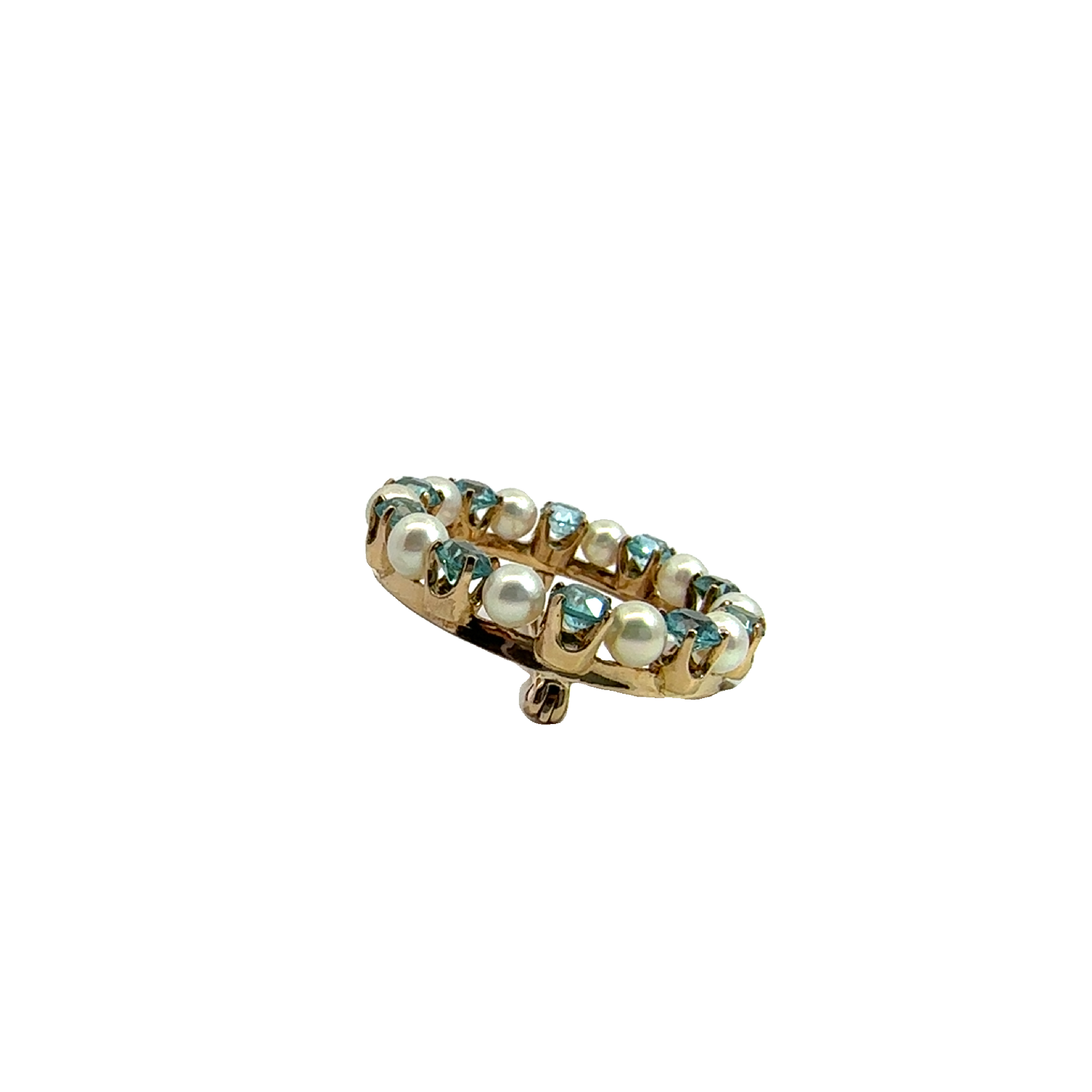 Vintage 14k Yellow Gold Blue Zircon & Pearl Brooch