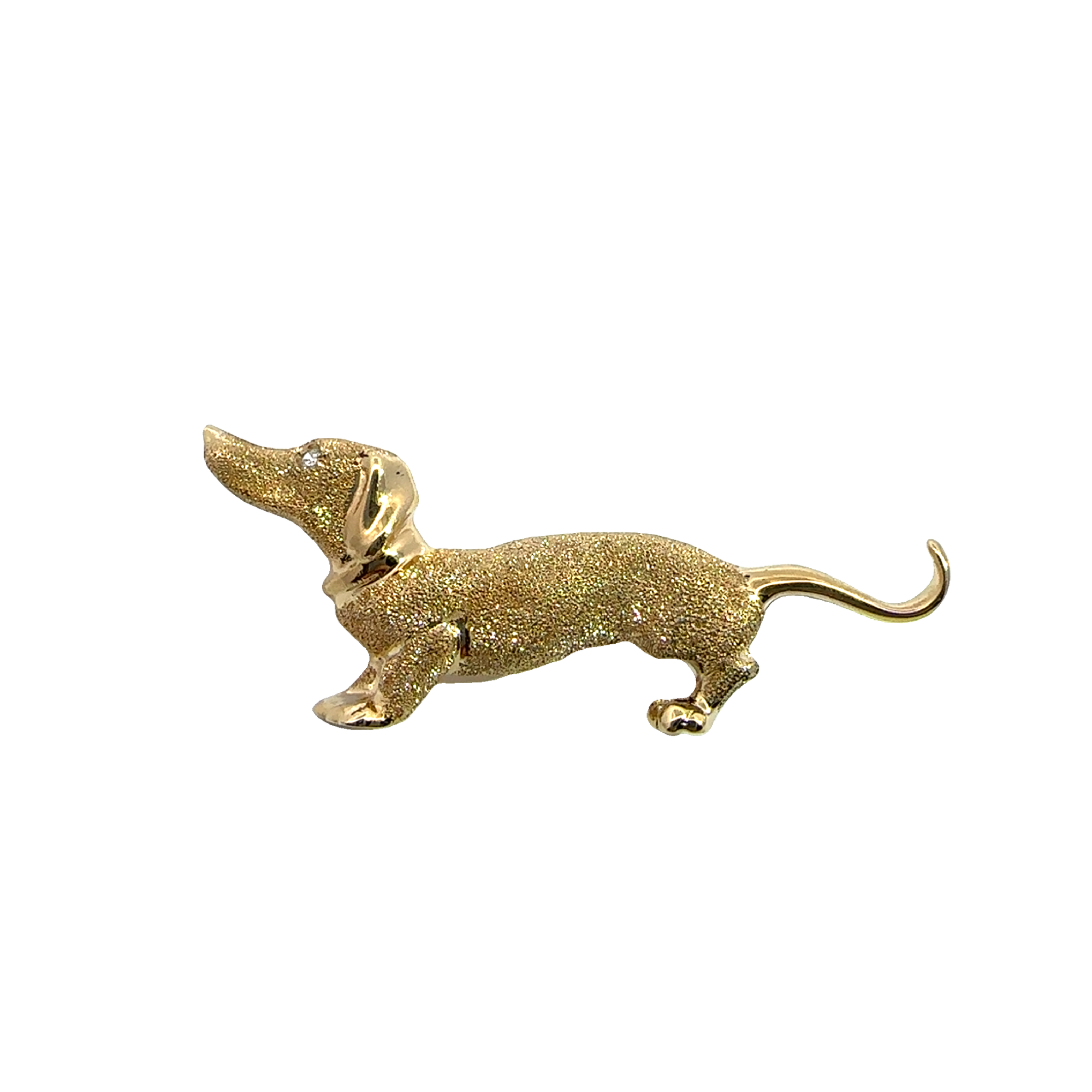 Vintage 14k Yellow Gold Diamond Dachshund Brooch