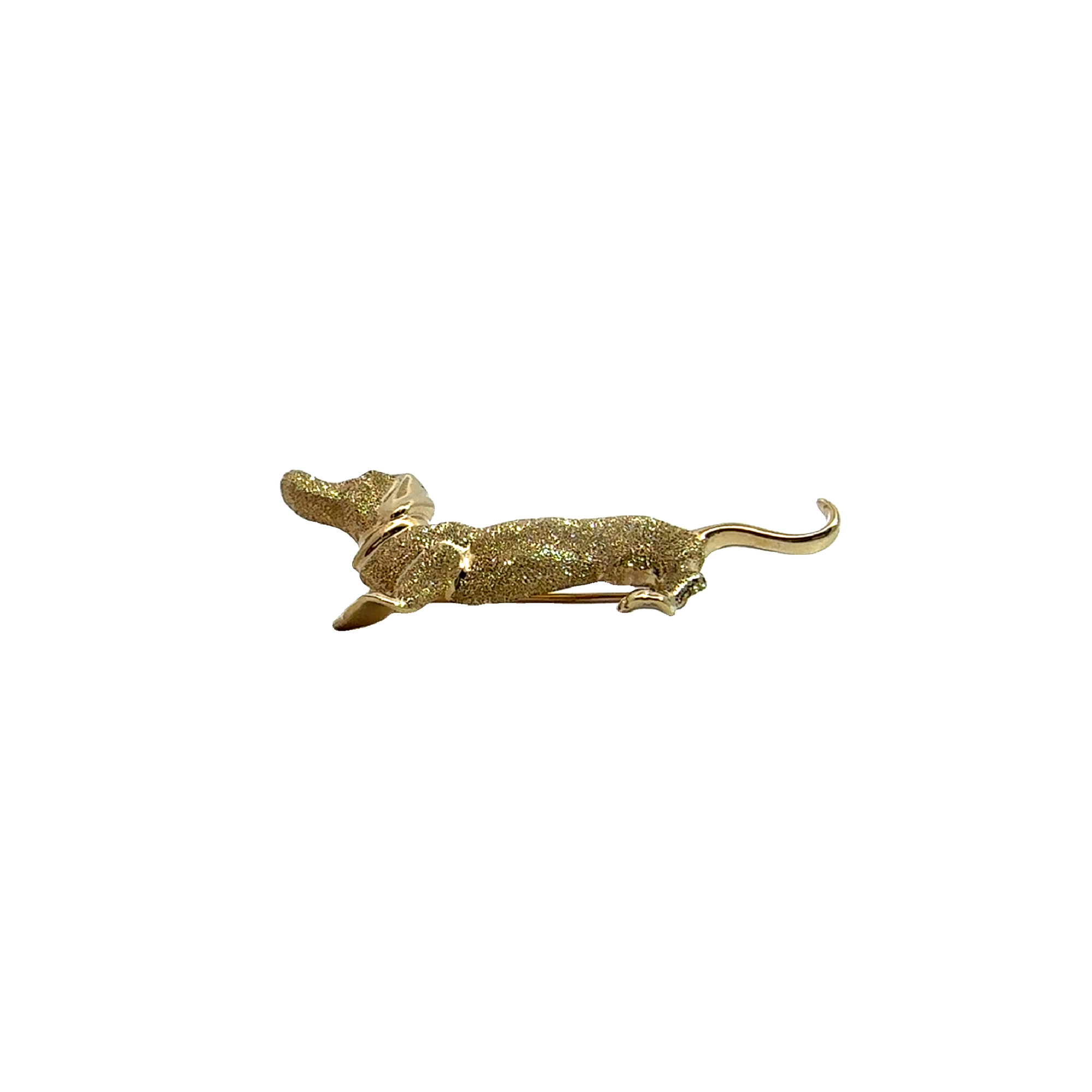 Vintage 14k Yellow Gold Diamond Dachshund Brooch