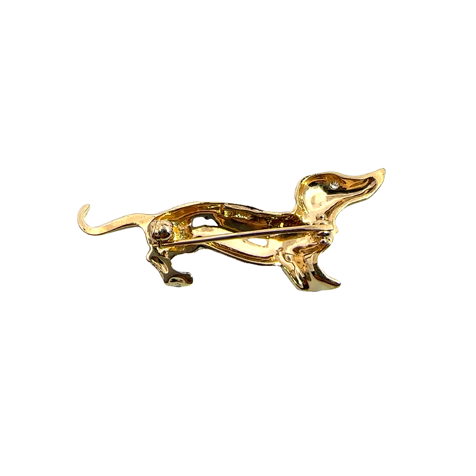 Vintage 14k Yellow Gold Diamond Dachshund Brooch