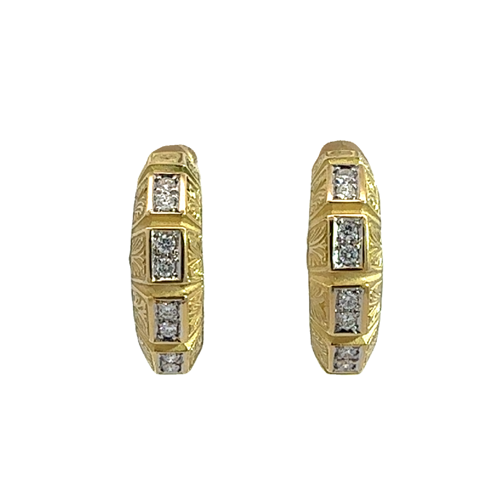 Vintage Torrini 18k Yellow Gold Fancy Diamond Hoops