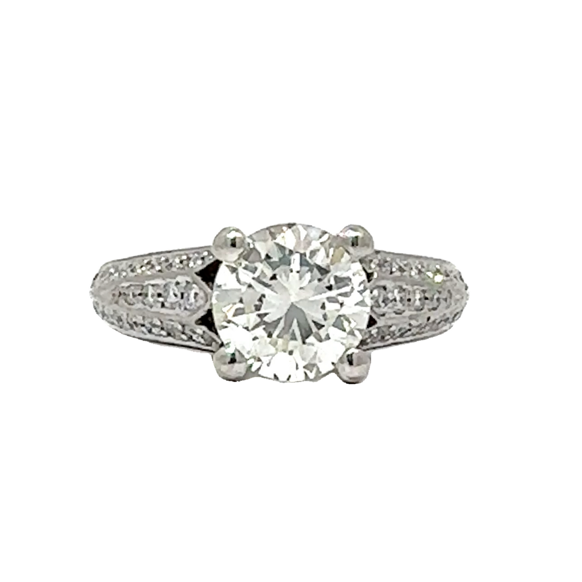 Vintage Platinum Round Brilliant Diamond Engagement Ring-2.97CTW