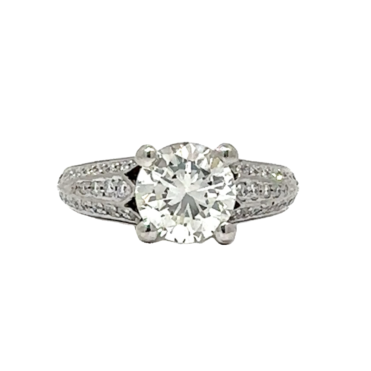 Vintage Platinum Round Brilliant Diamond Engagement Ring-2.97CTW