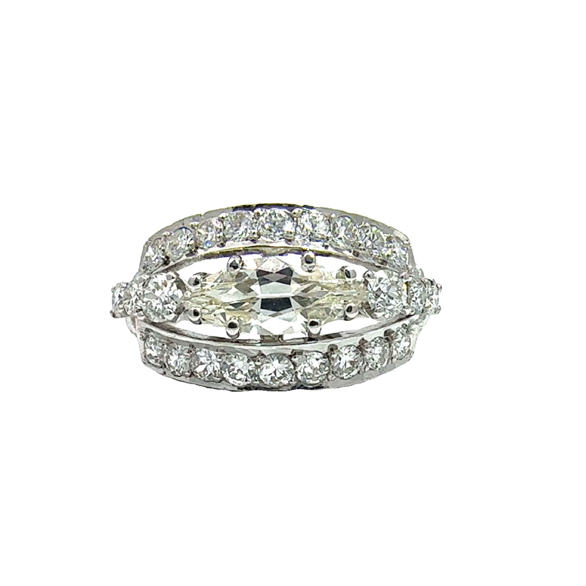 Vintage 14k White Gold Marquise Cut Center Diamond Engagement Ring-2.06CTW