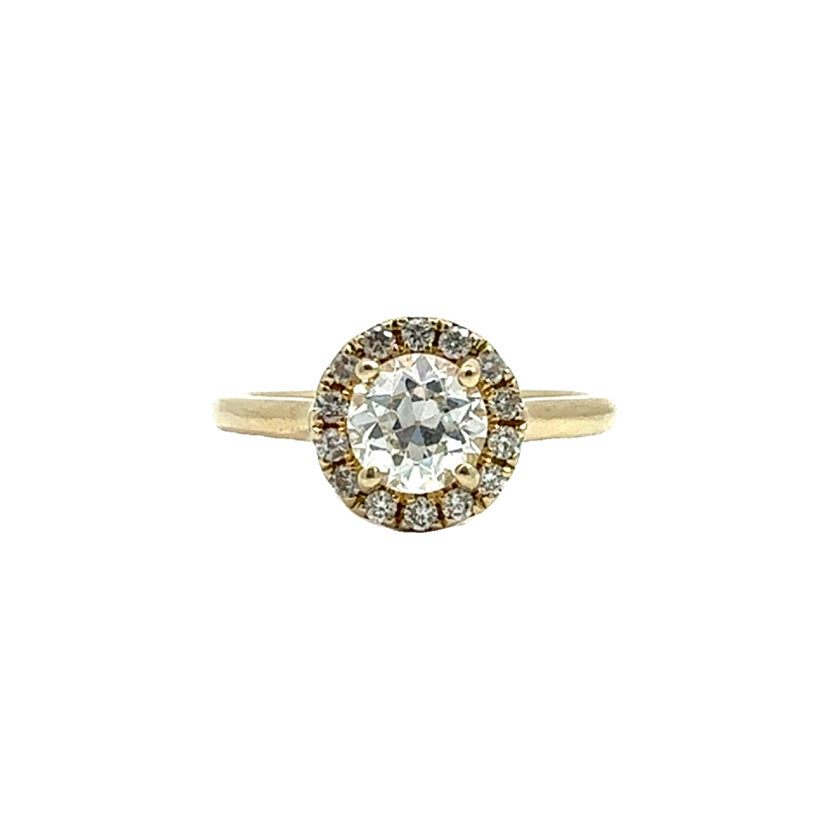 Estate 14k Yellow Gold Euro Cut Diamond Halo Engagement Ring-0.86CTW