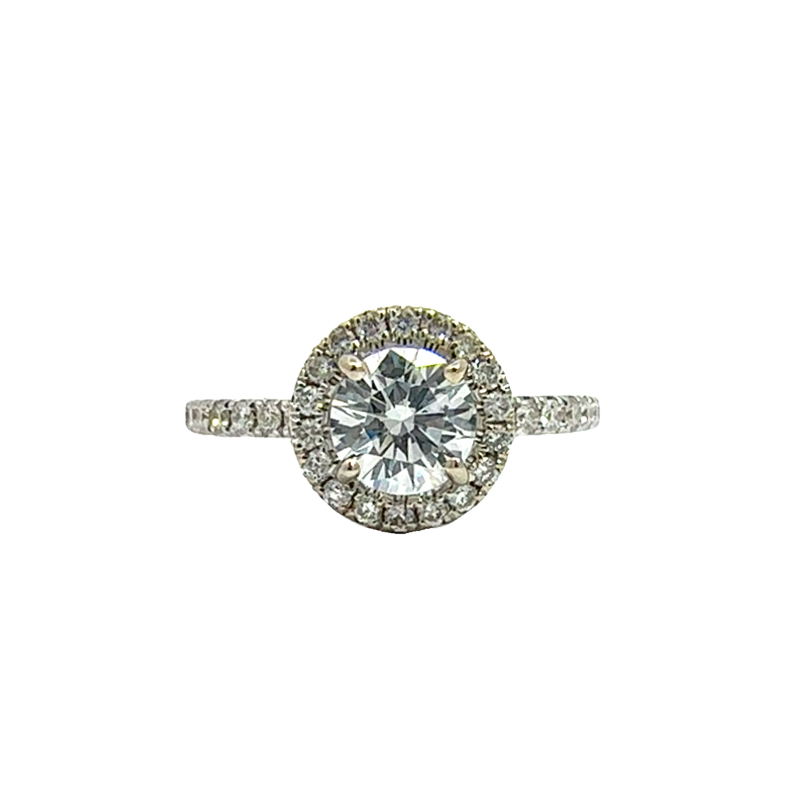 Estate 14k White Gold Round Brilliant Diamond Halo Engagement Ring-1.26CTW