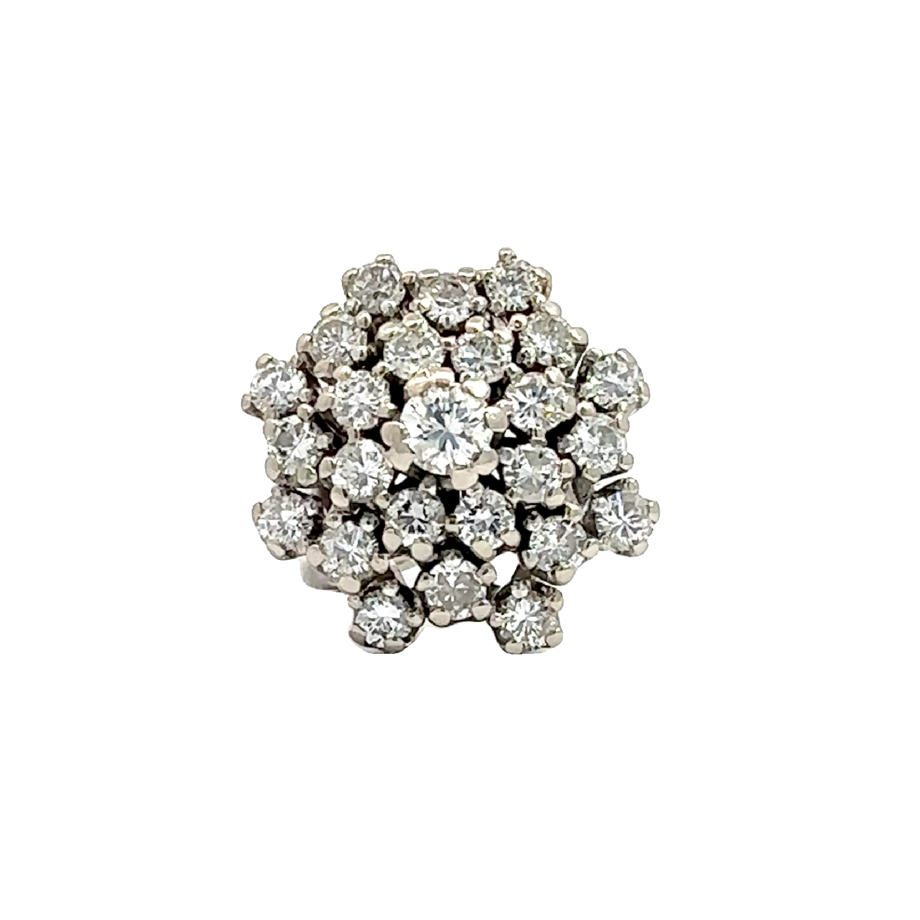 Vintage 14k White Gold Diamond Cluster Ring-2.88CTW