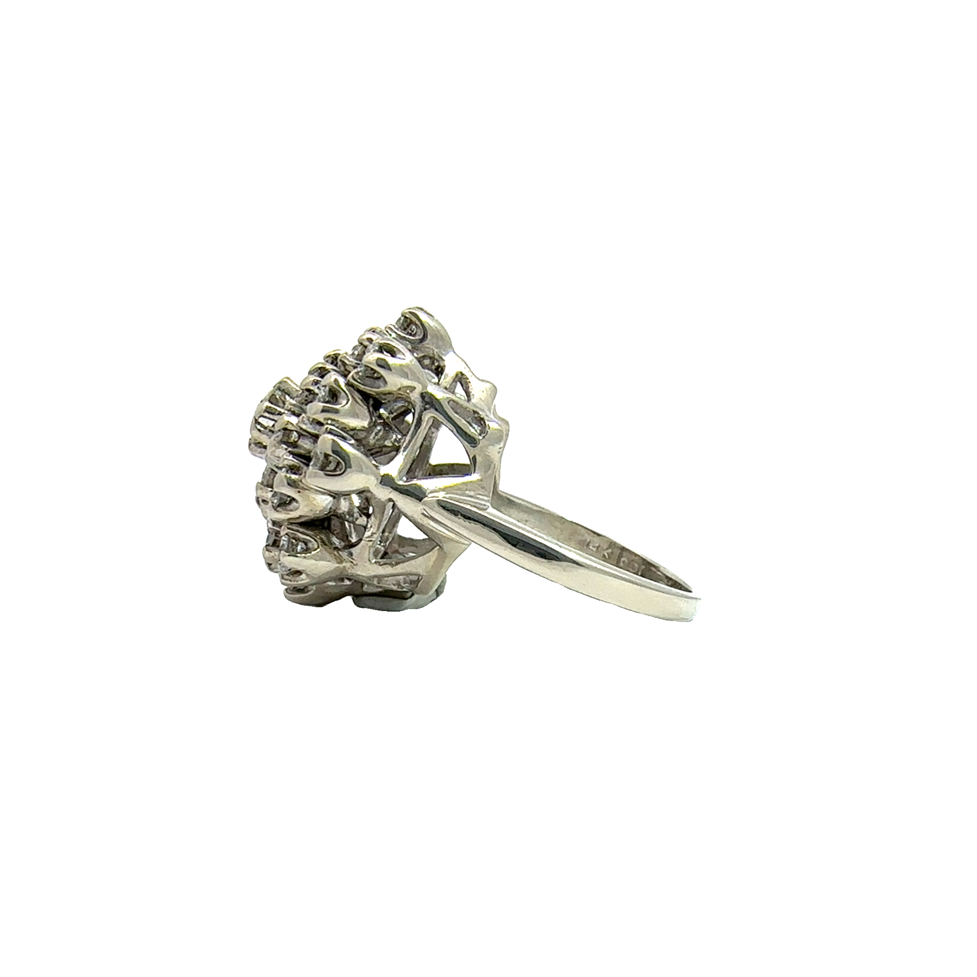 Vintage 14k White Gold Diamond Cluster Ring-2.88CTW