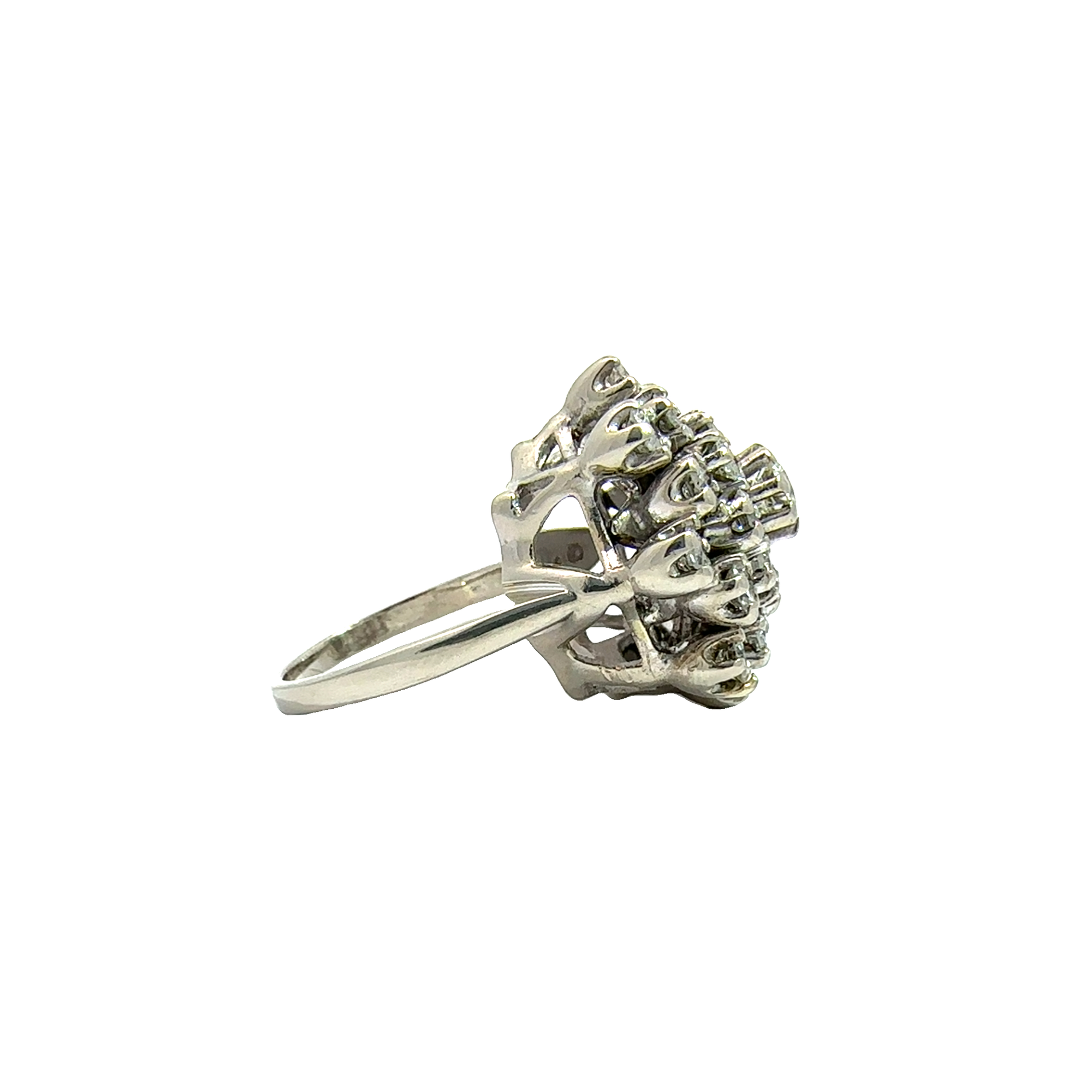 Vintage 14k White Gold Diamond Cluster Ring-2.88CTW