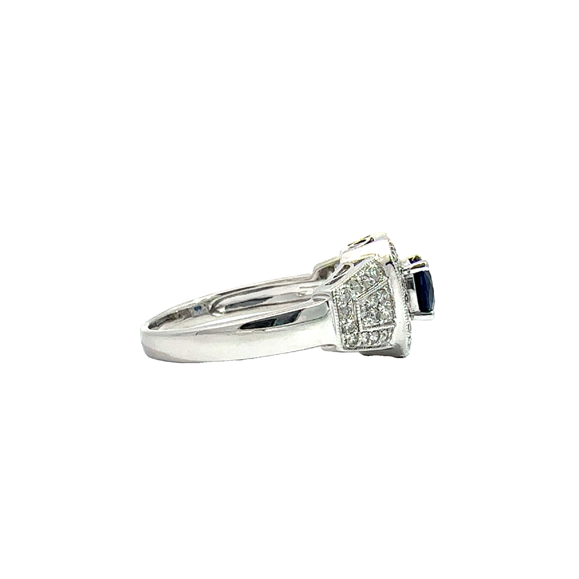 Vintage 18k White Gold Oval Cut Sapphire & Diamond Ring