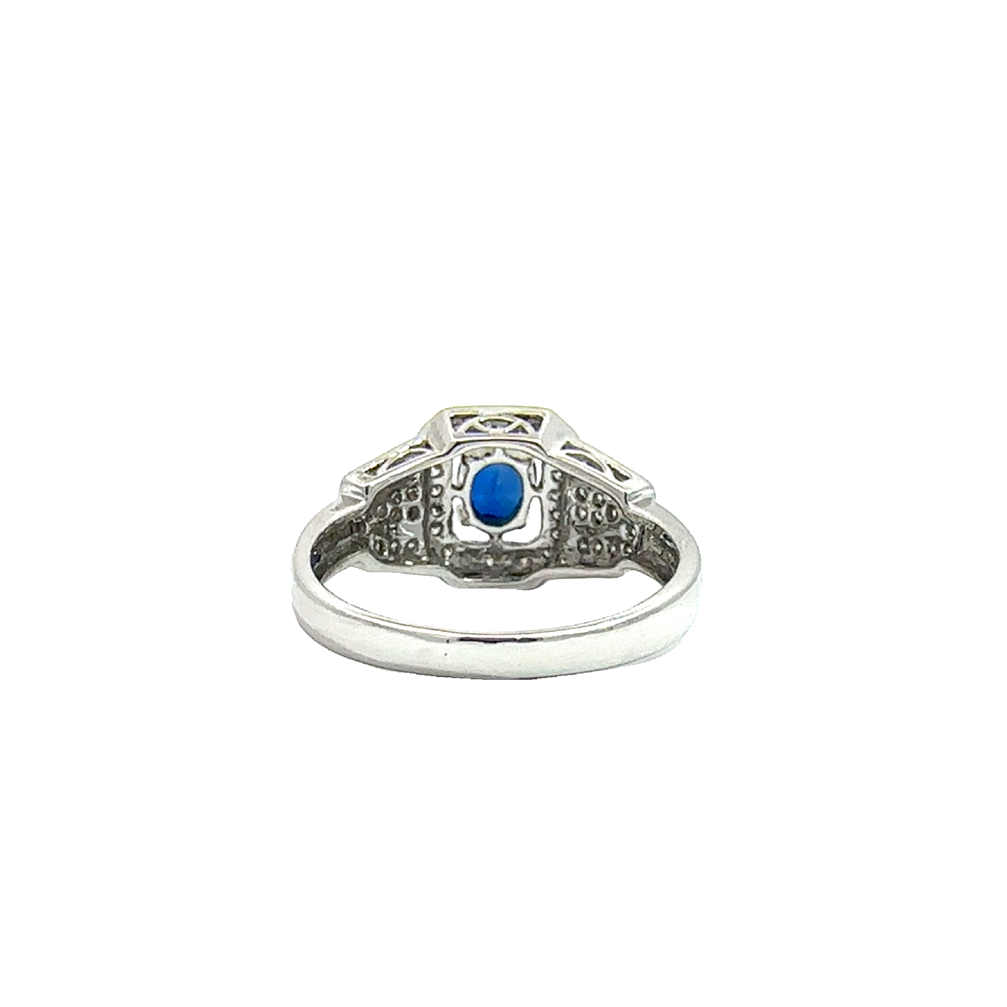 Vintage 18k White Gold Oval Cut Sapphire & Diamond Ring