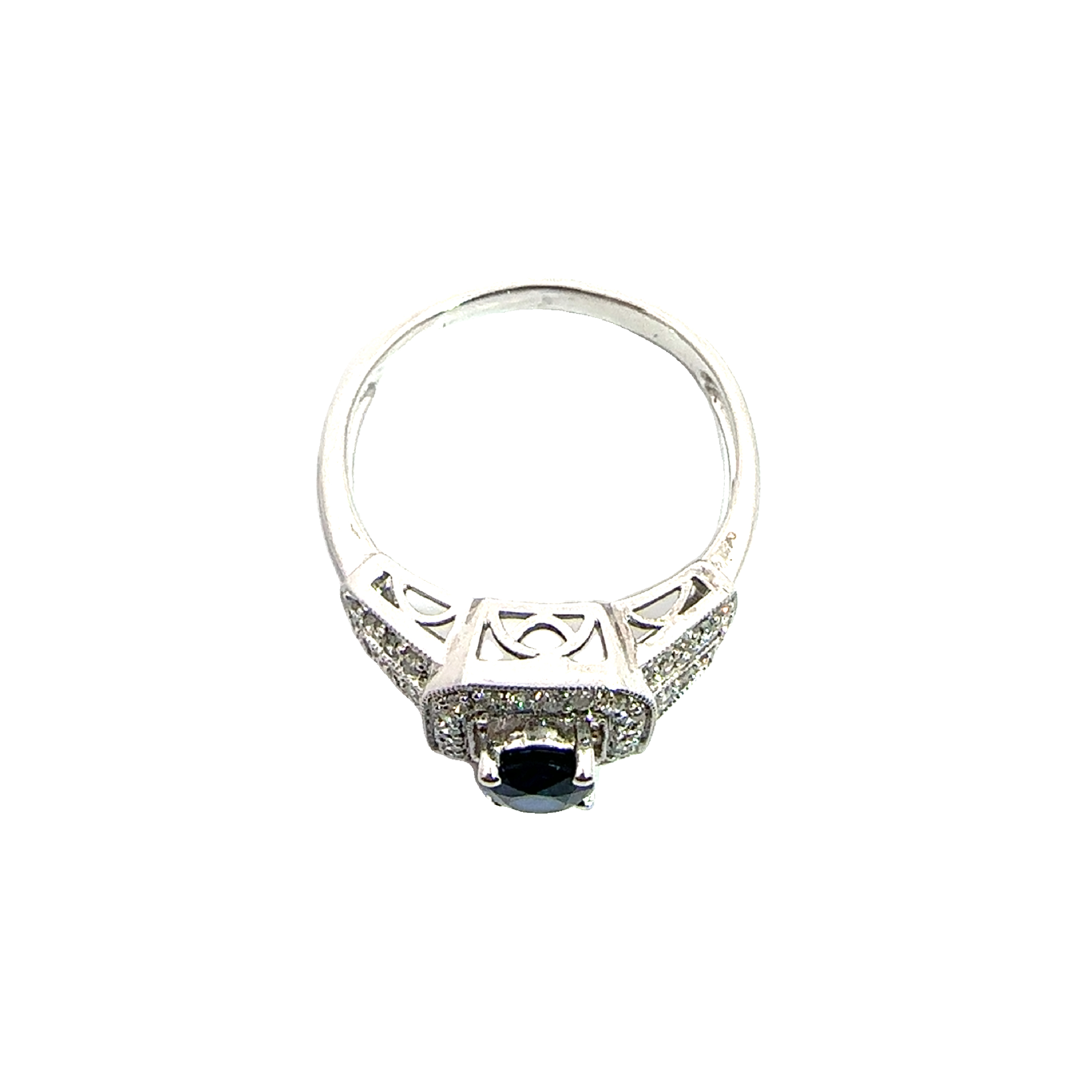 Vintage 18k White Gold Oval Cut Sapphire & Diamond Ring