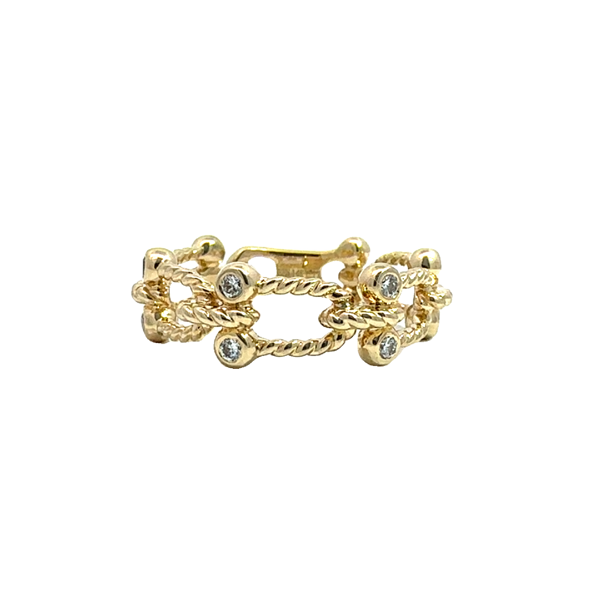 Estate 14k Yellow Gold Rope Design Diamond Band Ring