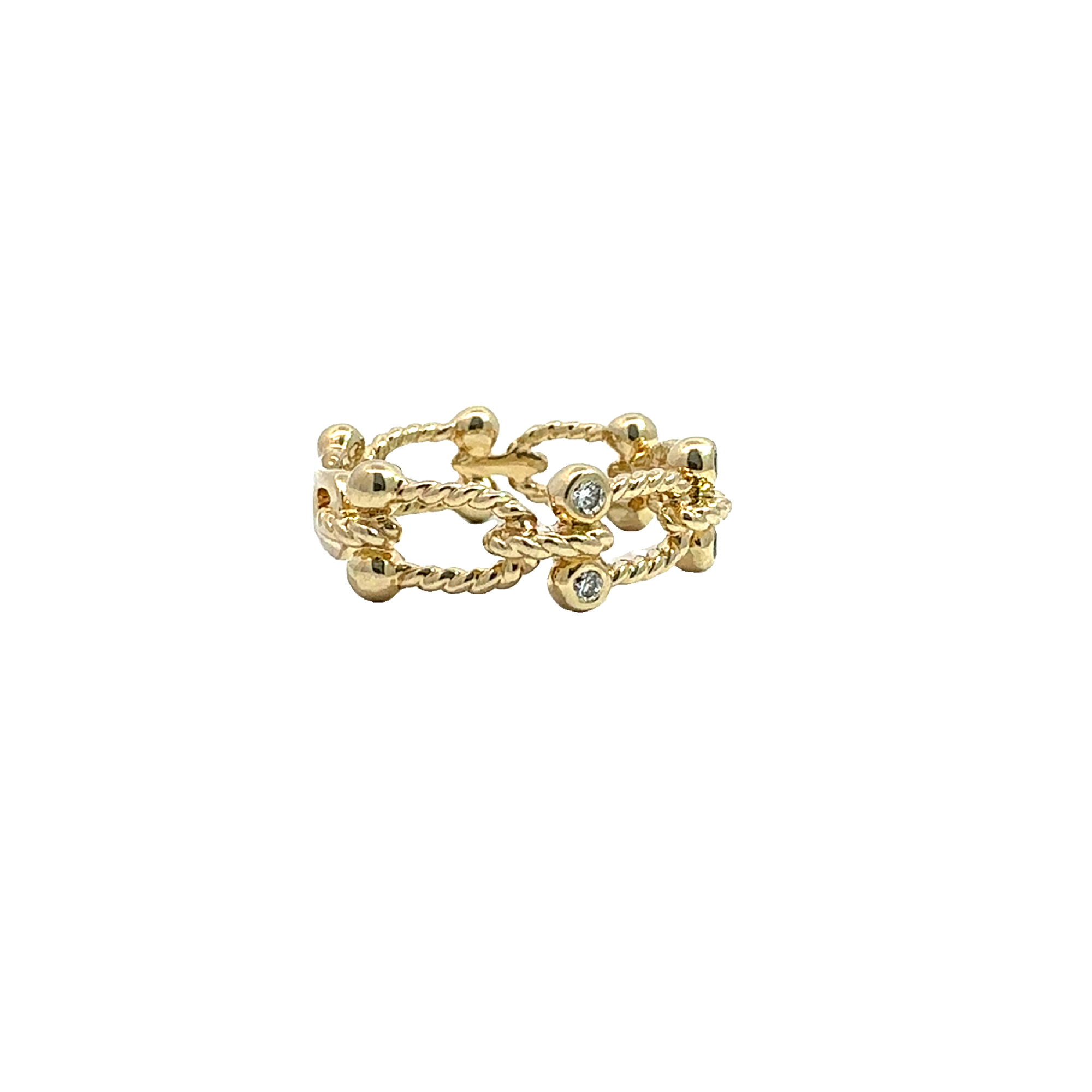 Estate 14k Yellow Gold Rope Design Diamond Band Ring