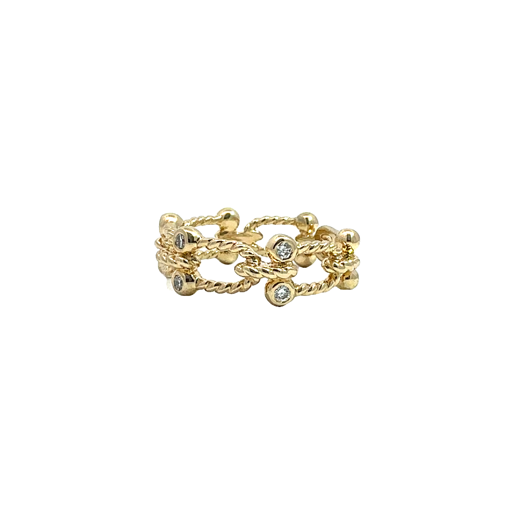 Estate 14k Yellow Gold Rope Design Diamond Band Ring