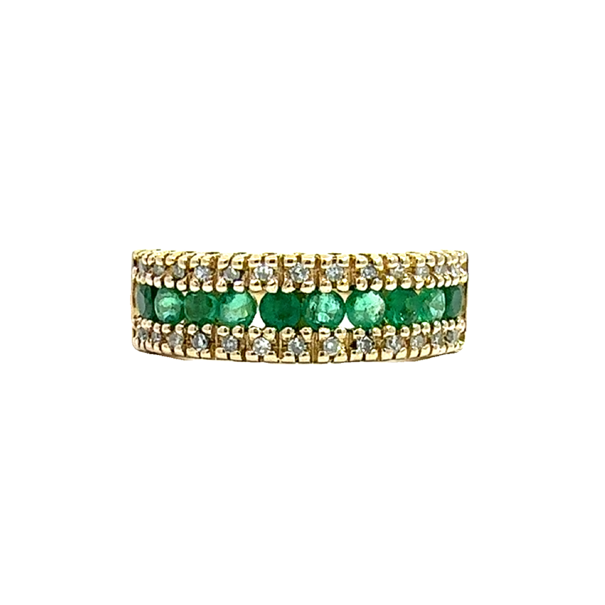 Estate Effy 14k Yellow Gold Emerald & Diamond Band Ring