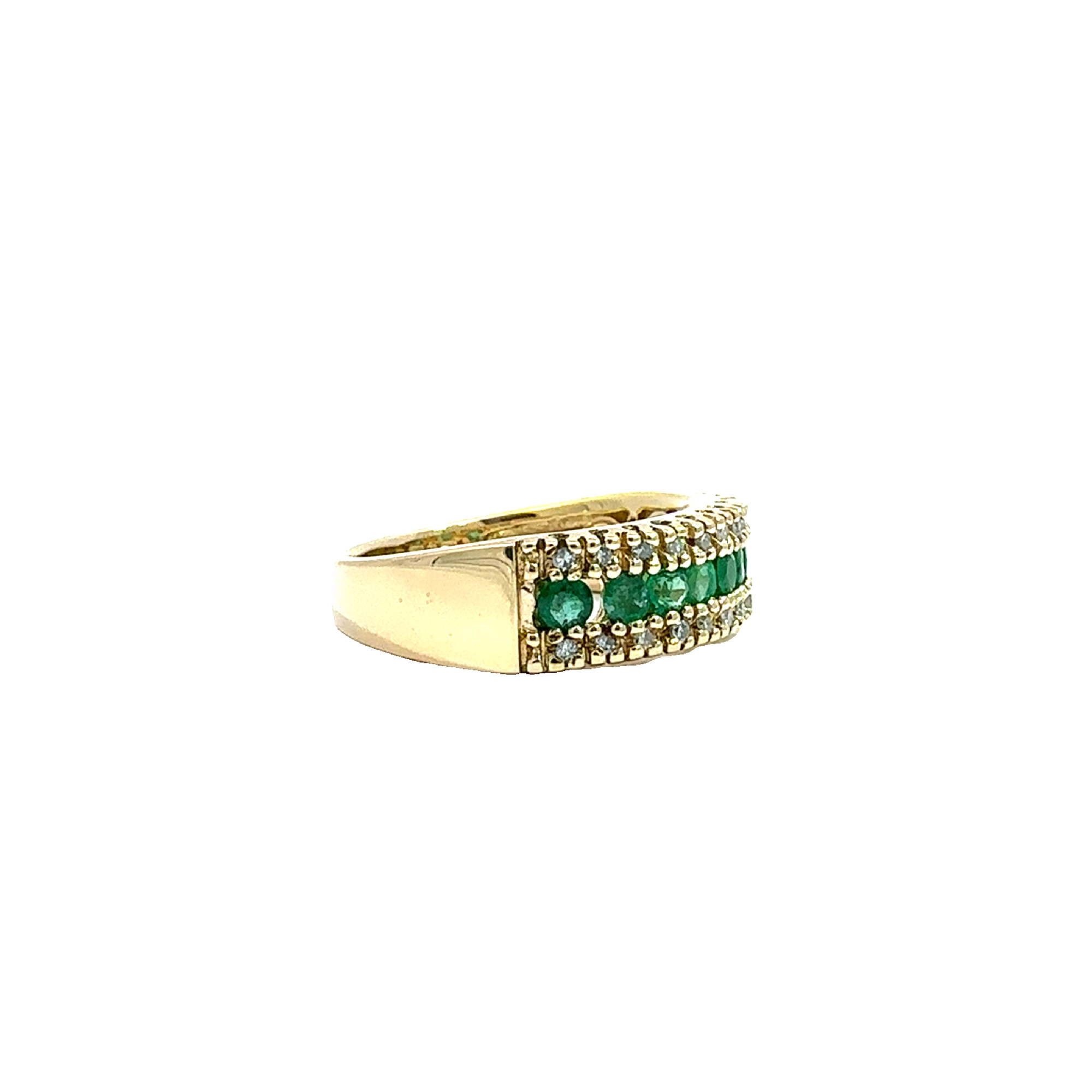 Estate Effy 14k Yellow Gold Emerald & Diamond Band Ring
