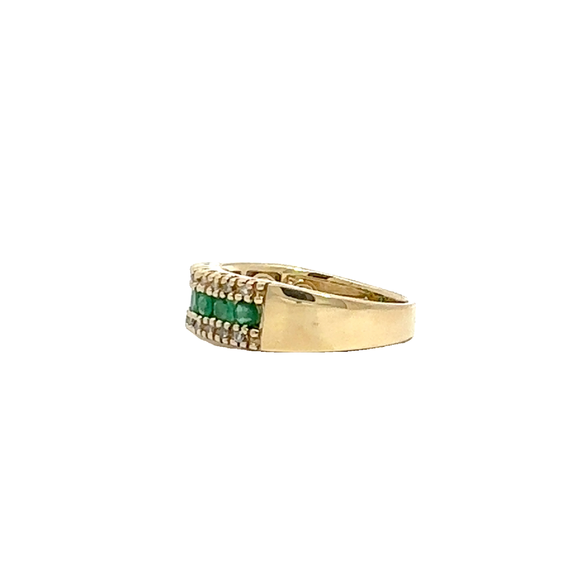 Estate Effy 14k Yellow Gold Emerald & Diamond Band Ring