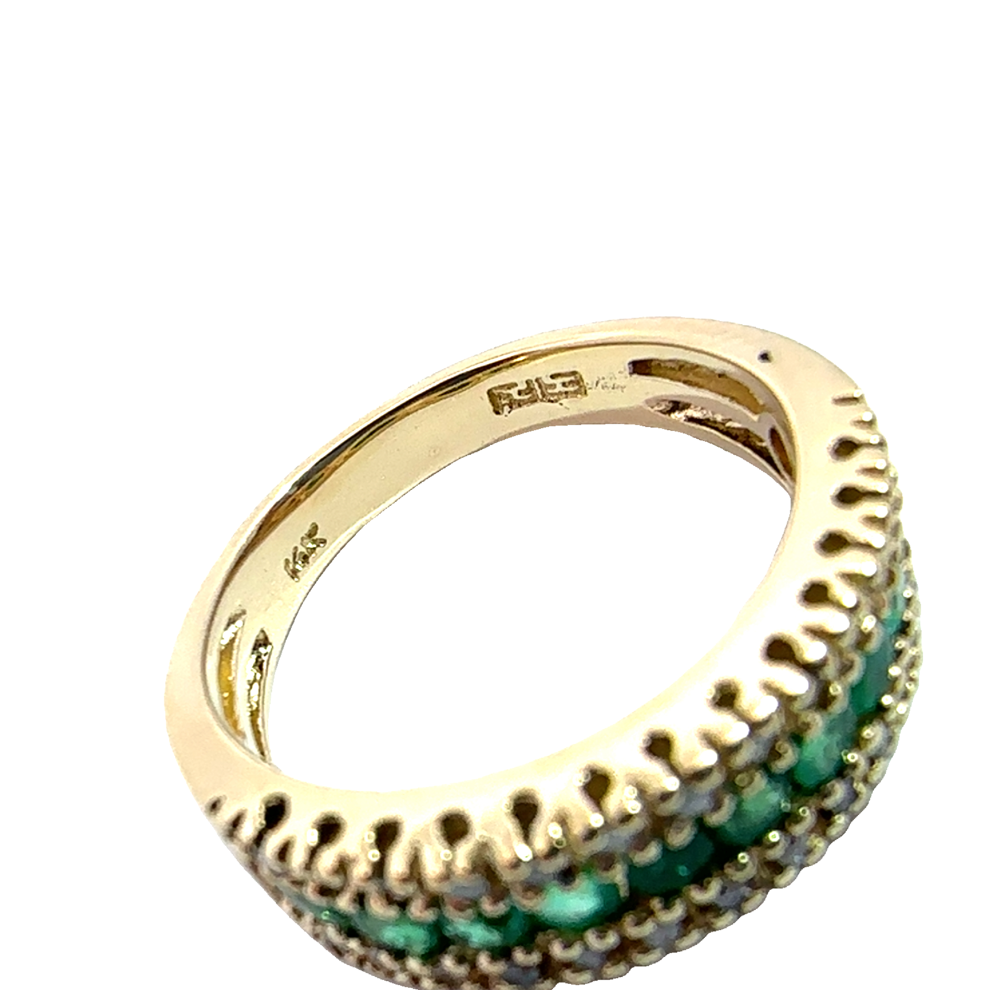 Estate Effy 14k Yellow Gold Emerald & Diamond Band Ring