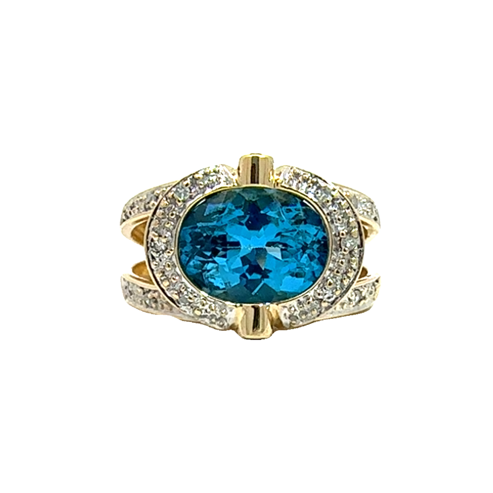 Estate 14k Yellow Gold Oval Cut Topaz & Diamond Ring