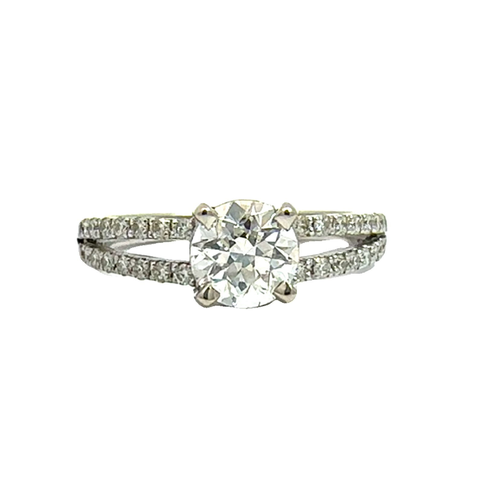 Estate 14k White Gold Round Brilliant Diamond Split Shank Engagement Ring-1.08CTW