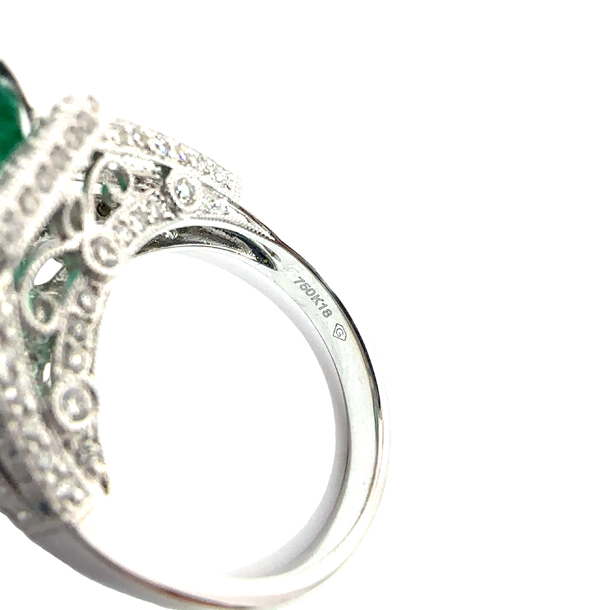 Estate 18k White Gold Rectangular Cut Emerald & Diamond Ring
