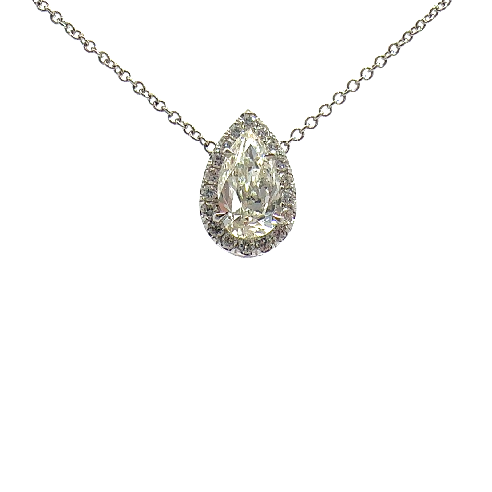 Estate 14k White Gold Pear Cut Diamond Pendant Necklace 16"-1.02CTW
