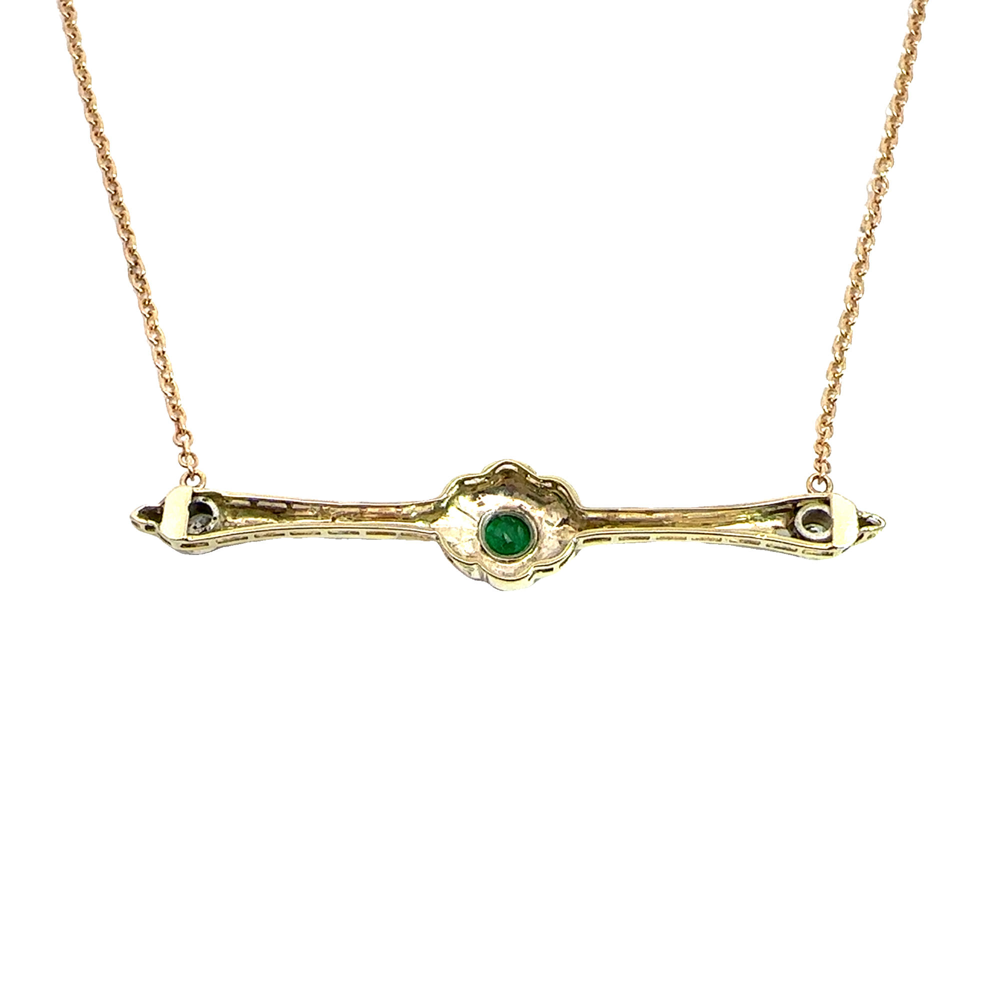 Vintage 14k Yellow Gold Emerald & Diamond Pendant Necklace 16"