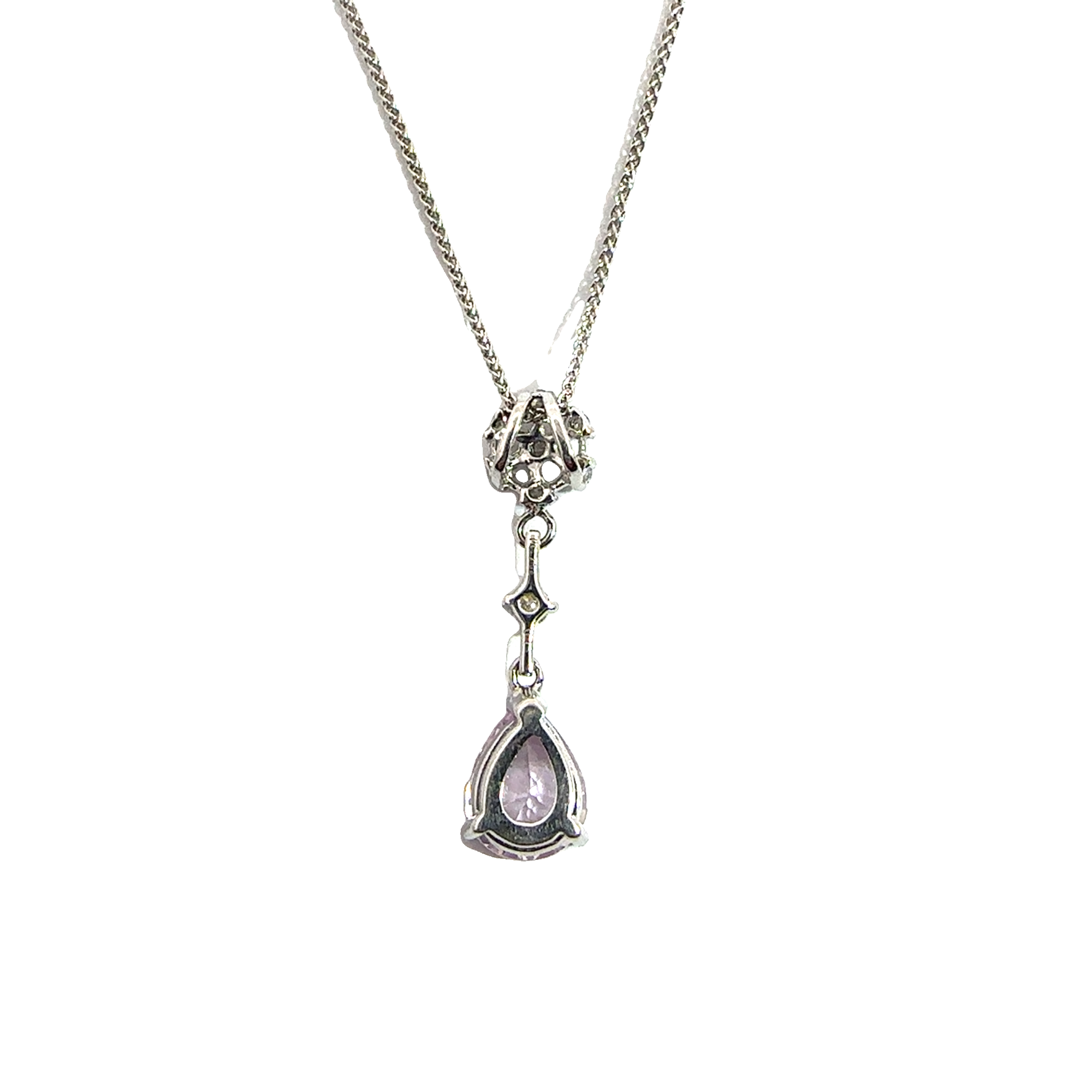 Estate 18k White Gold Pear Cut Pink Sapphire & Diamond Pendant Necklace 18"
