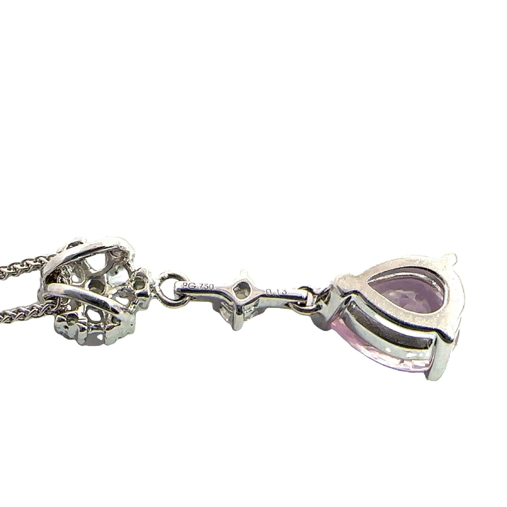 Estate 18k White Gold Pear Cut Pink Sapphire & Diamond Pendant Necklace 18"