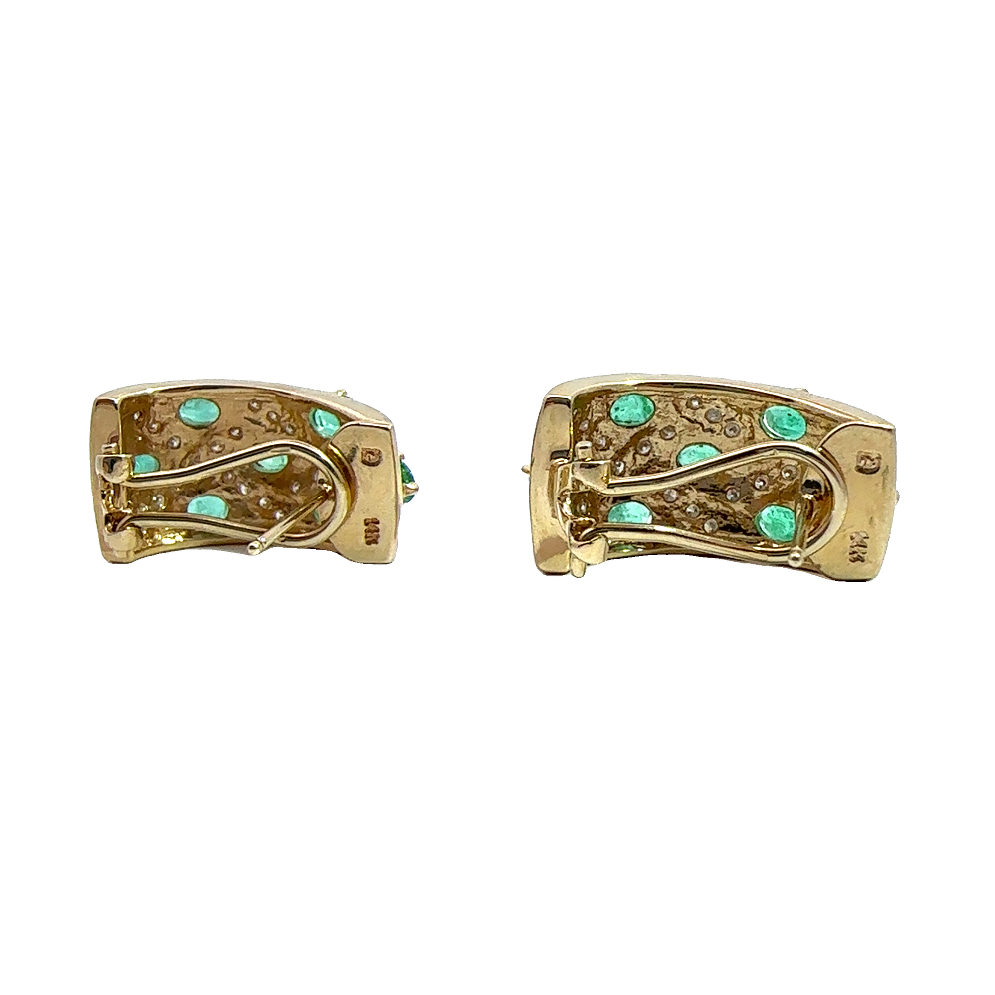 Vintage 14k Yellow Gold Emerald & Diamond Huggie Earrings