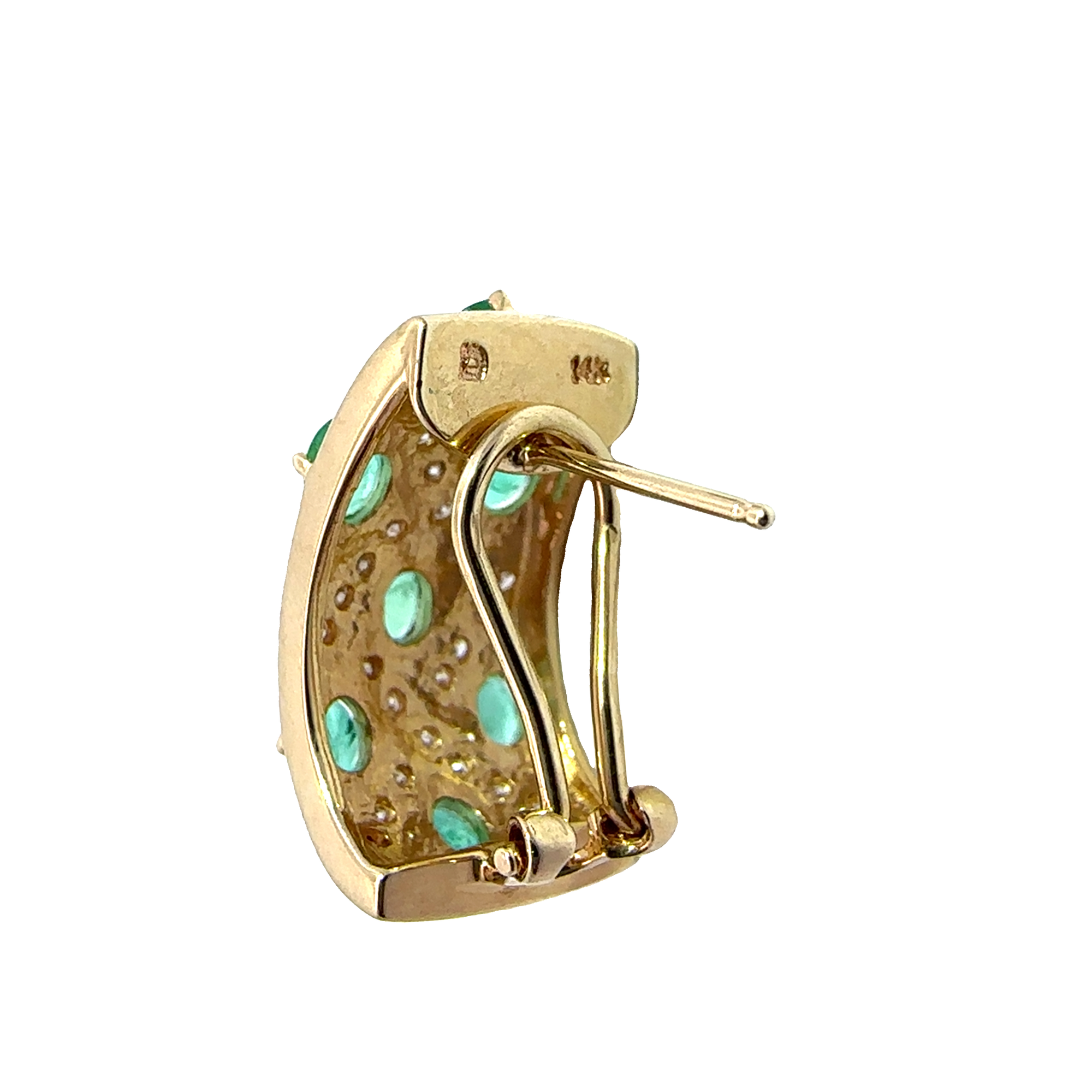 Vintage 14k Yellow Gold Emerald & Diamond Huggie Earrings