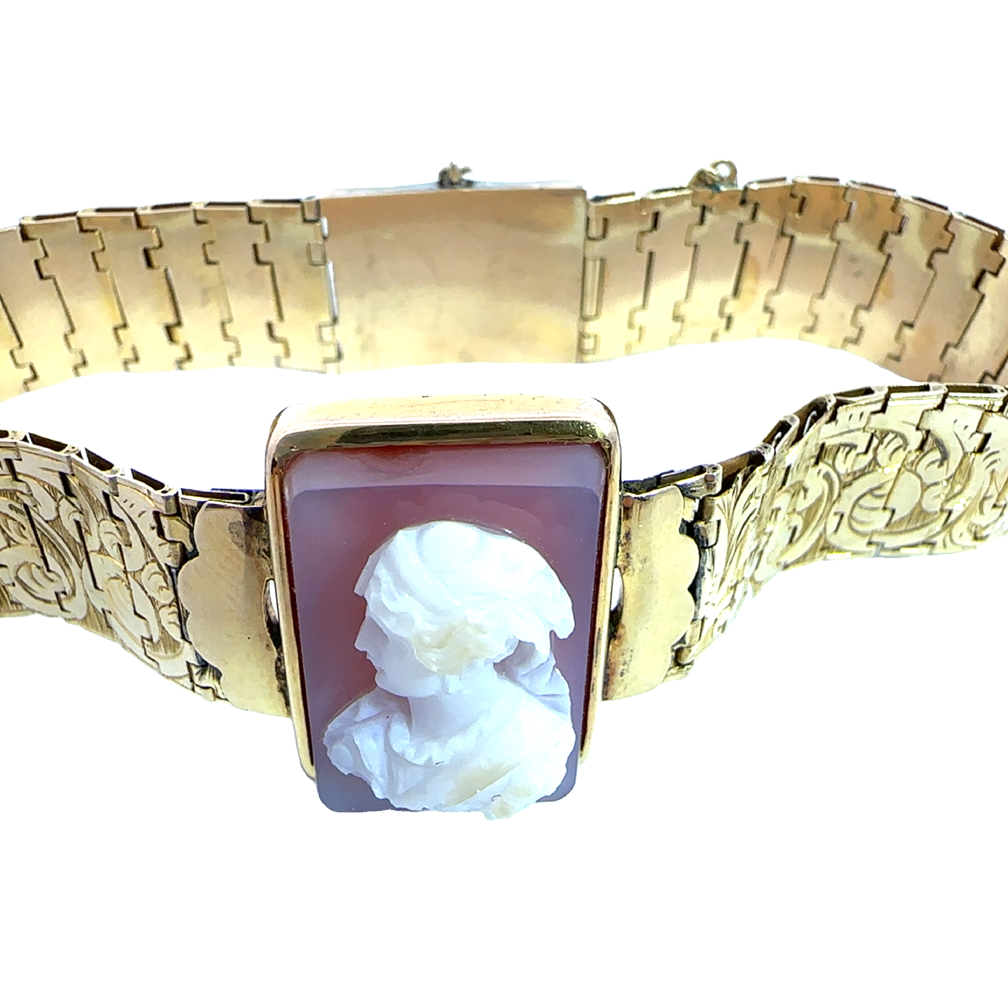 Vintage Victorian Era 15k Yellow Gold Cameo Bracelet 6.5"