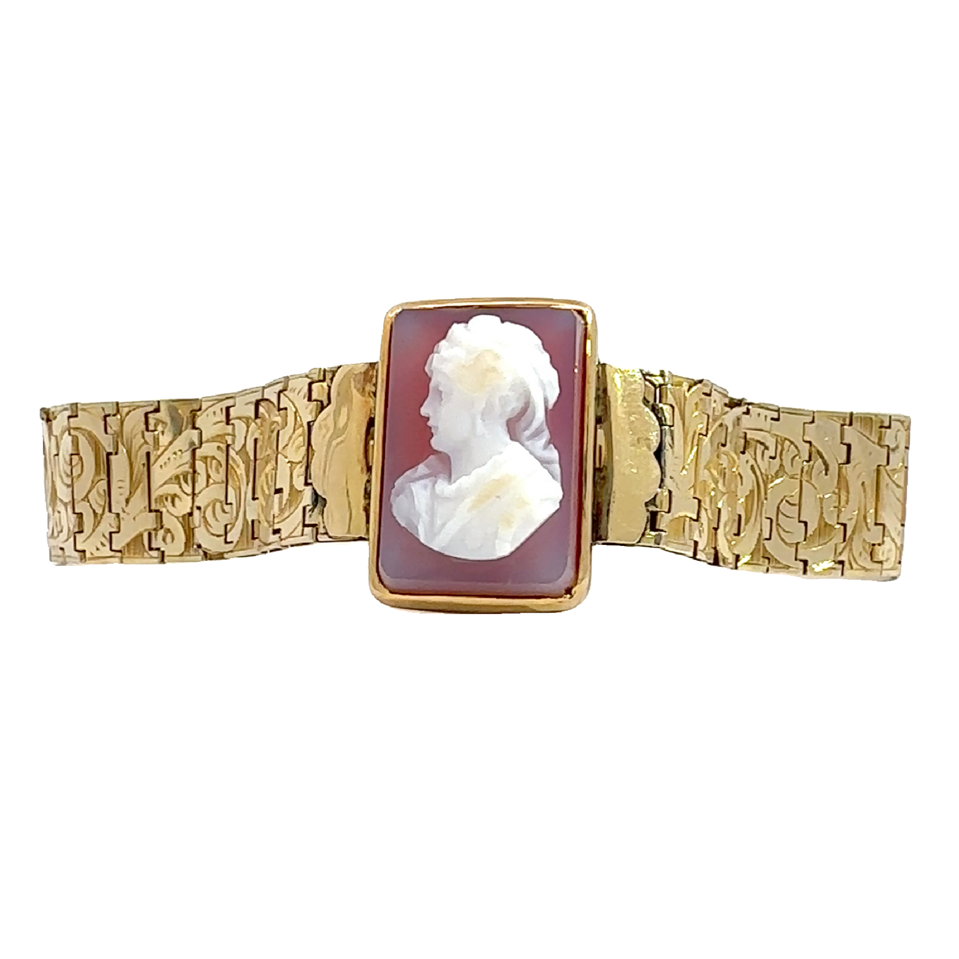 Vintage Victorian Era 15k Yellow Gold Cameo Bracelet 6.5"