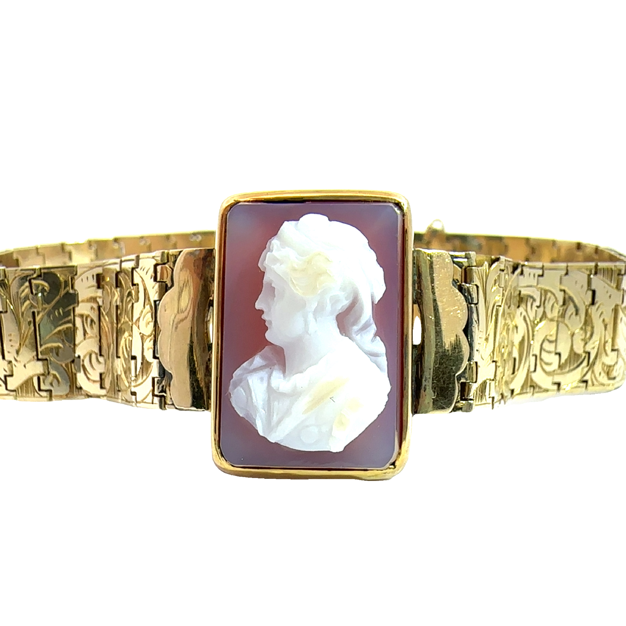 Vintage Victorian Era 15k Yellow Gold Cameo Bracelet 6.5"