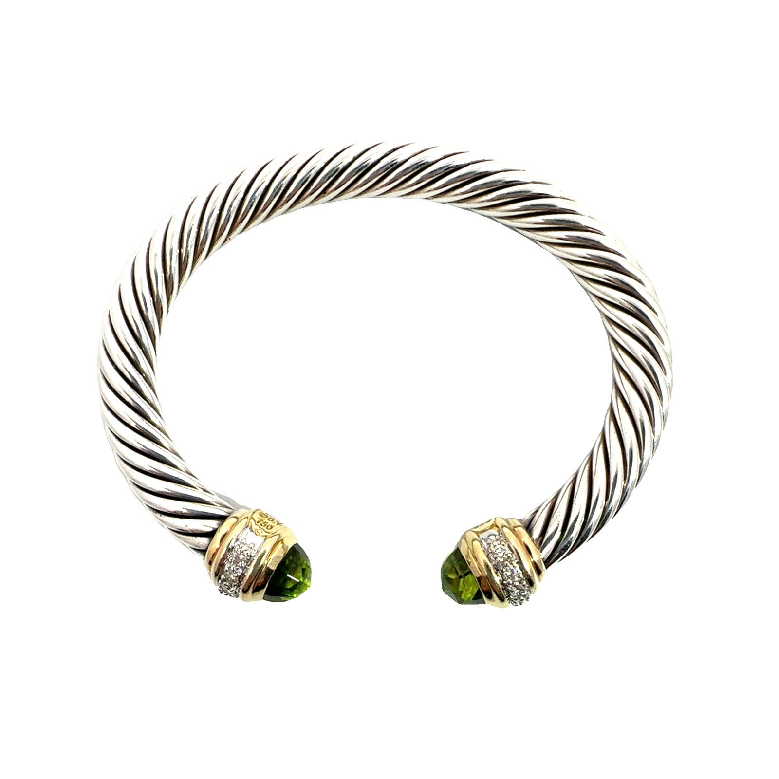 Estate David Yurman Peridot & Diamond 7mm Classic Cable Bracelet 6"