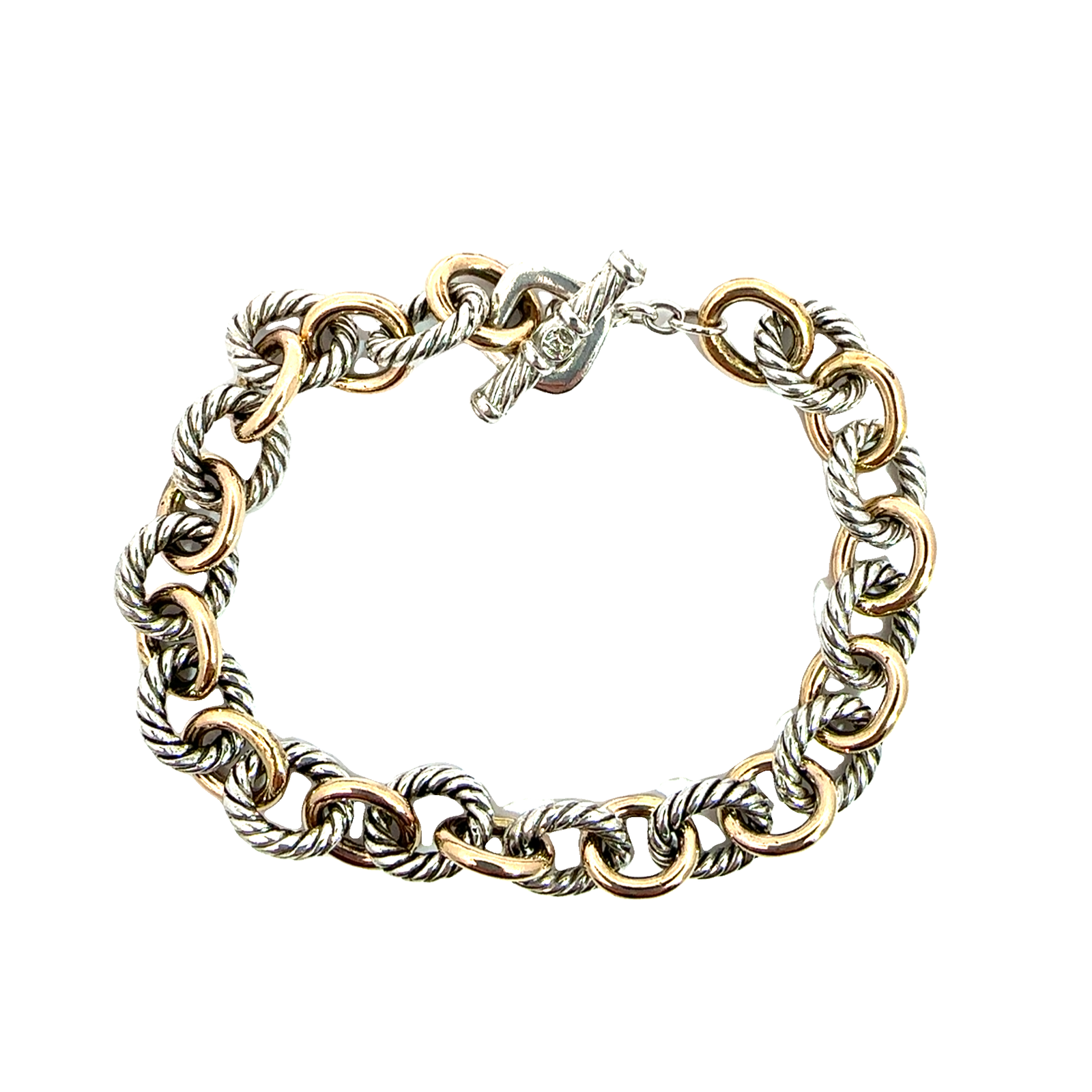 Estate David Yurman Sterling SIlver & 18k Yellow Gold Oval Link Toggle Bracelet 7"