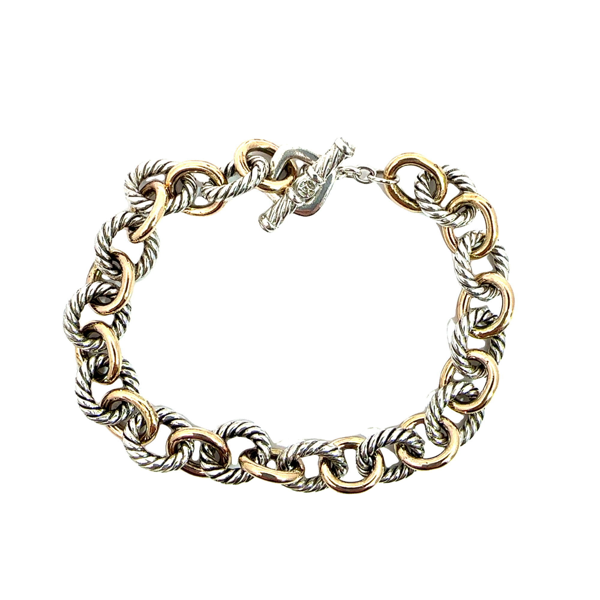 Estate David Yurman Sterling SIlver & 18k Yellow Gold Oval Link Toggle Bracelet 7"