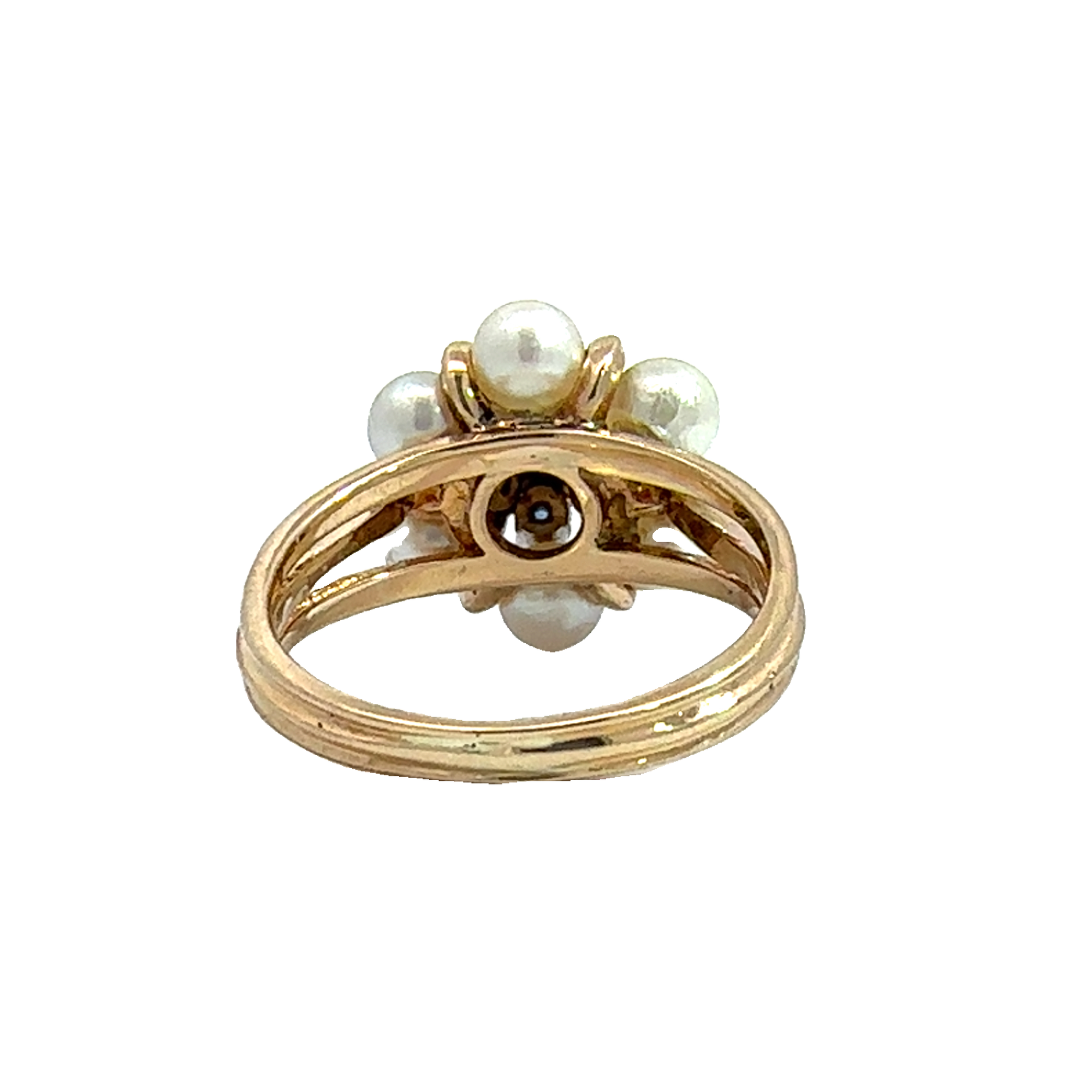 Vintage 14k Yellow Gold Pearl & 0.30cttw Sapphire Floral Ring