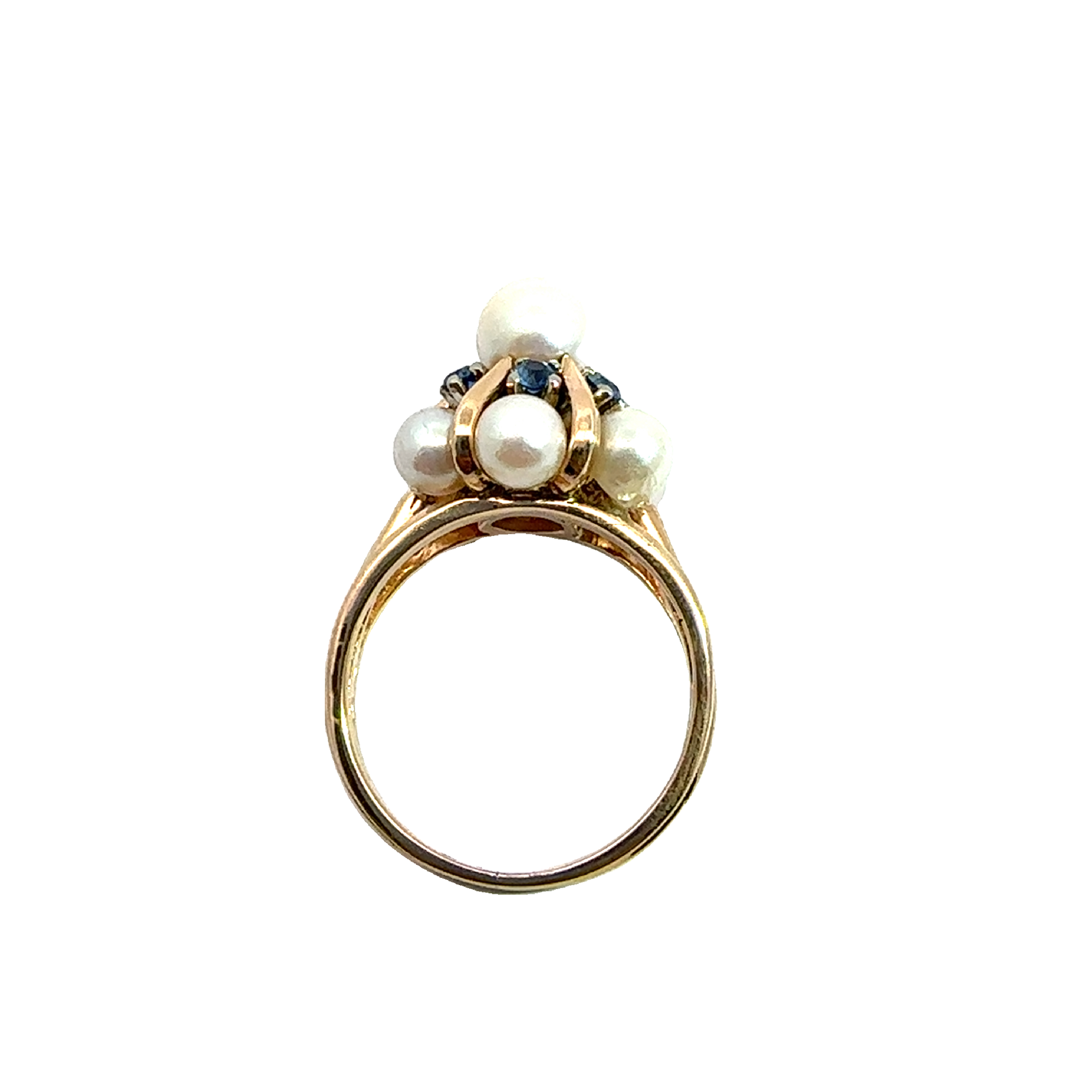 Vintage 14k Yellow Gold Pearl & 0.30cttw Sapphire Floral Ring