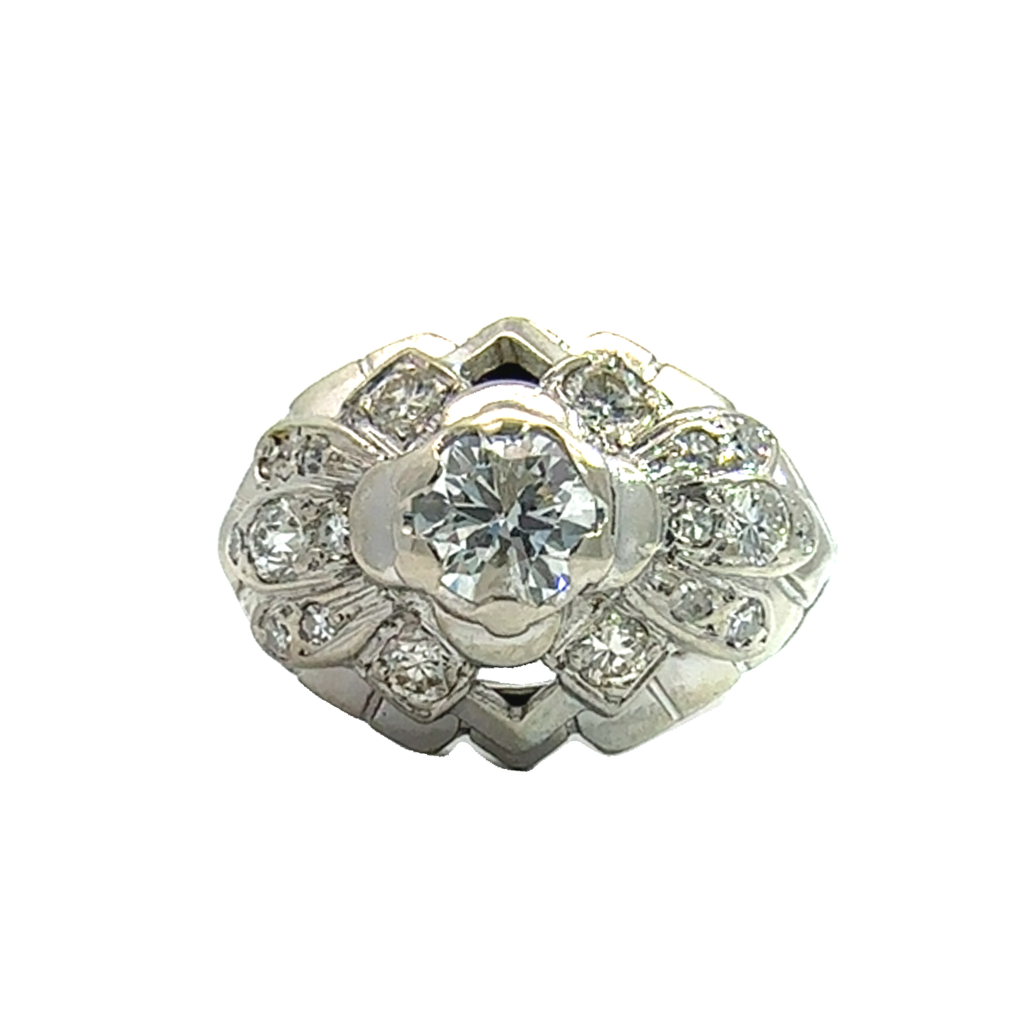 Vintage 14k White Gold Floral 0.98cttw Diamond Ring
