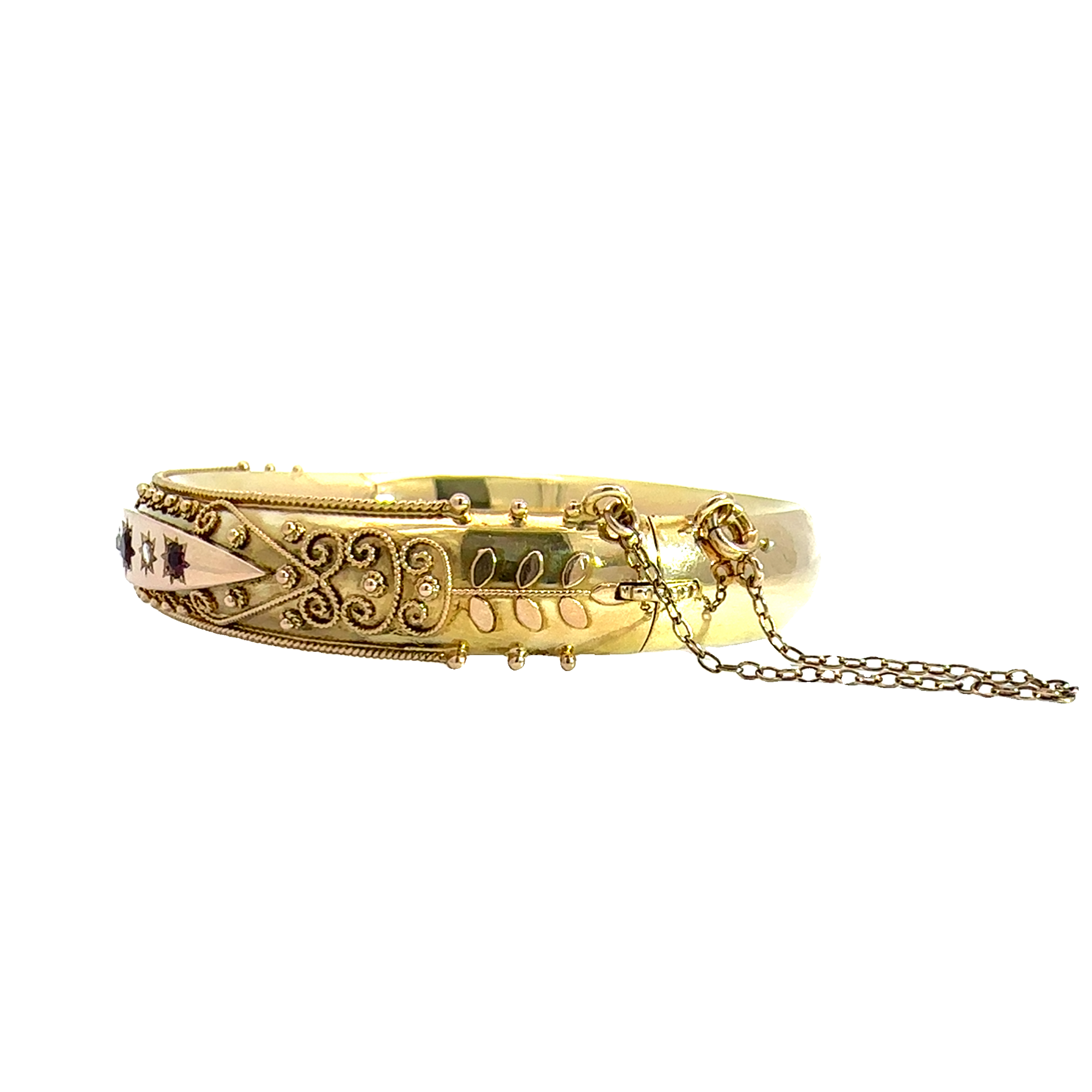 Vintage Victorian 14k Yellow Gold  0.26cttw Ruby & 0.2cttw Rose Cut Diamond Bangle