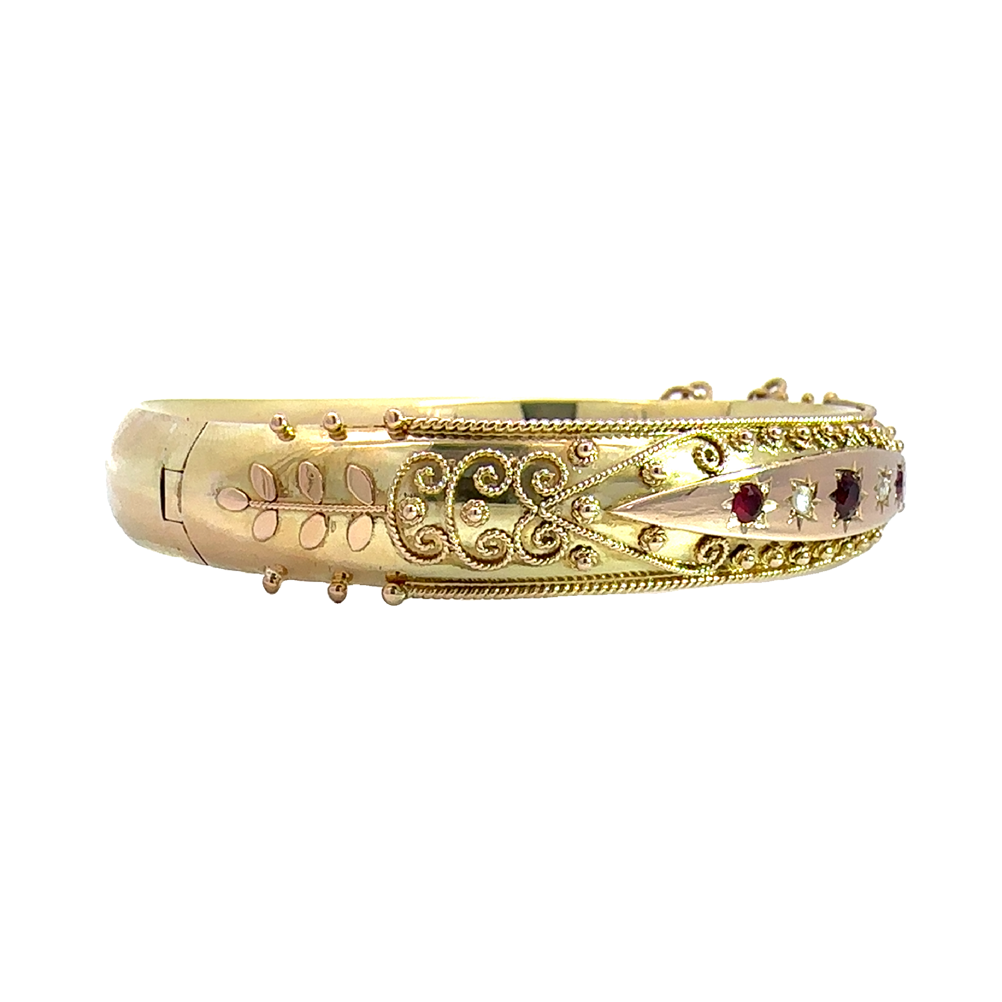 Vintage Victorian 14k Yellow Gold  0.26cttw Ruby & 0.2cttw Rose Cut Diamond Bangle
