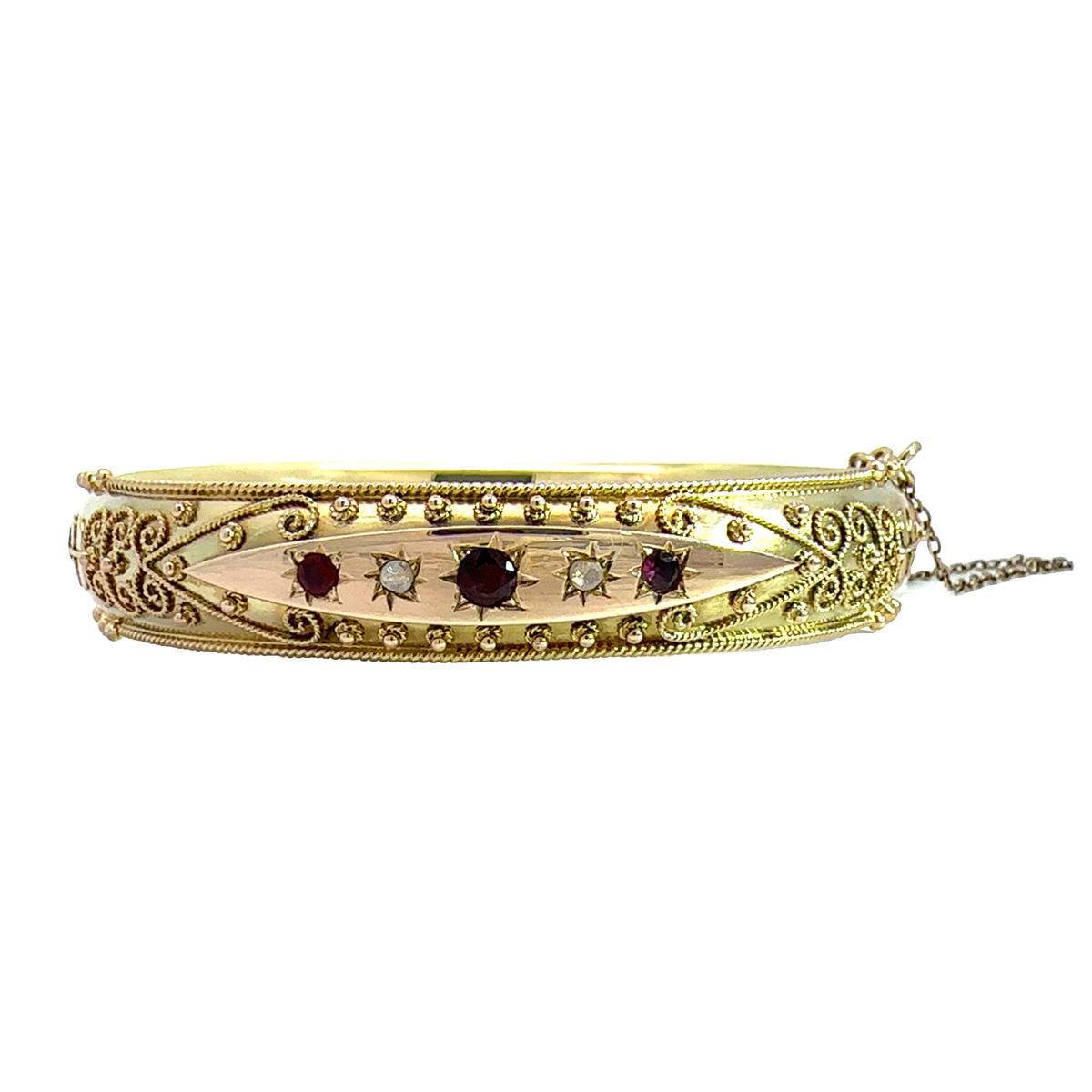 Vintage Victorian 14k Yellow Gold  0.26cttw Ruby &amp; 0.2cttw Rose Cut Diamond Bangle