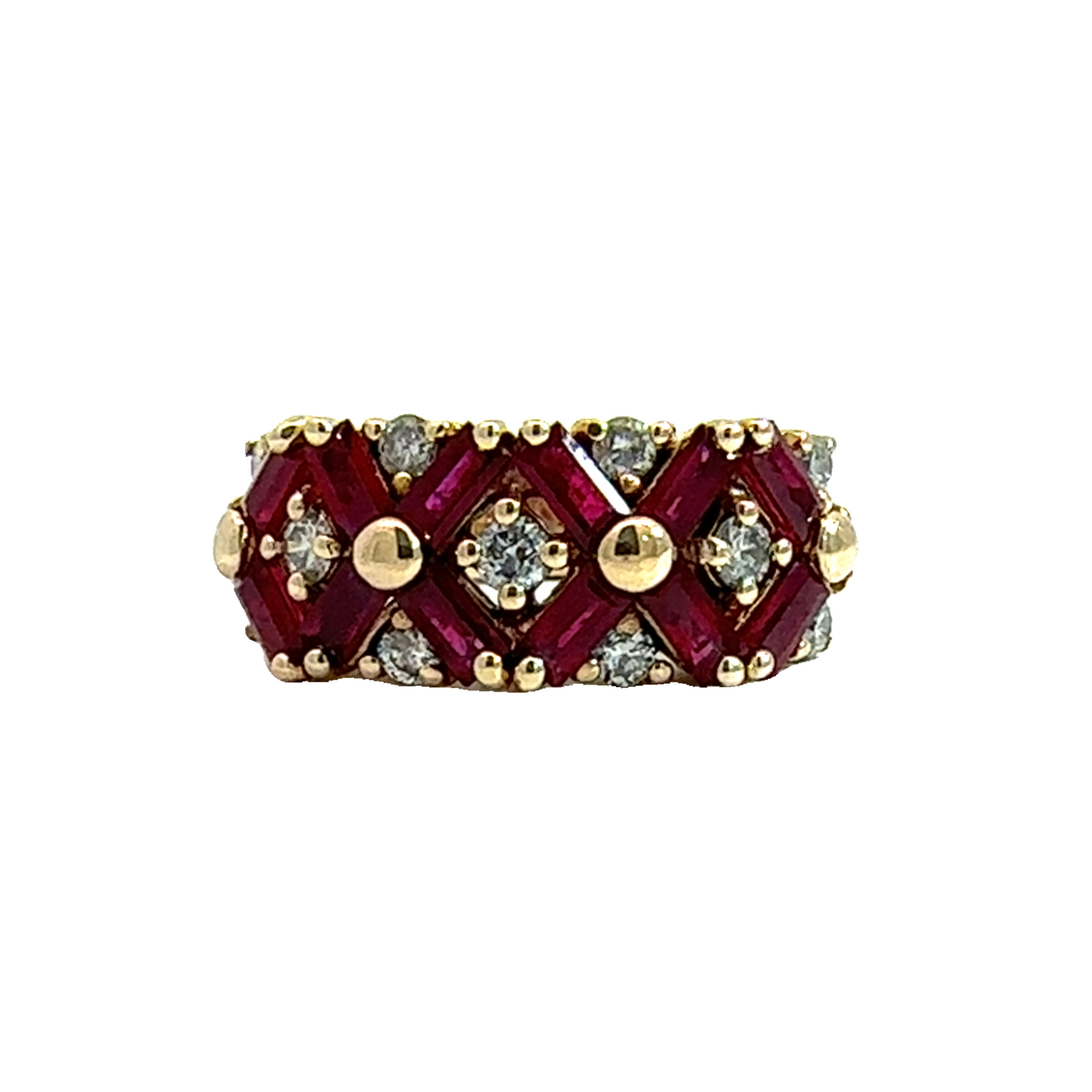 Vintage 14k Yellow Gold Baguette Ruby & Diamond Band